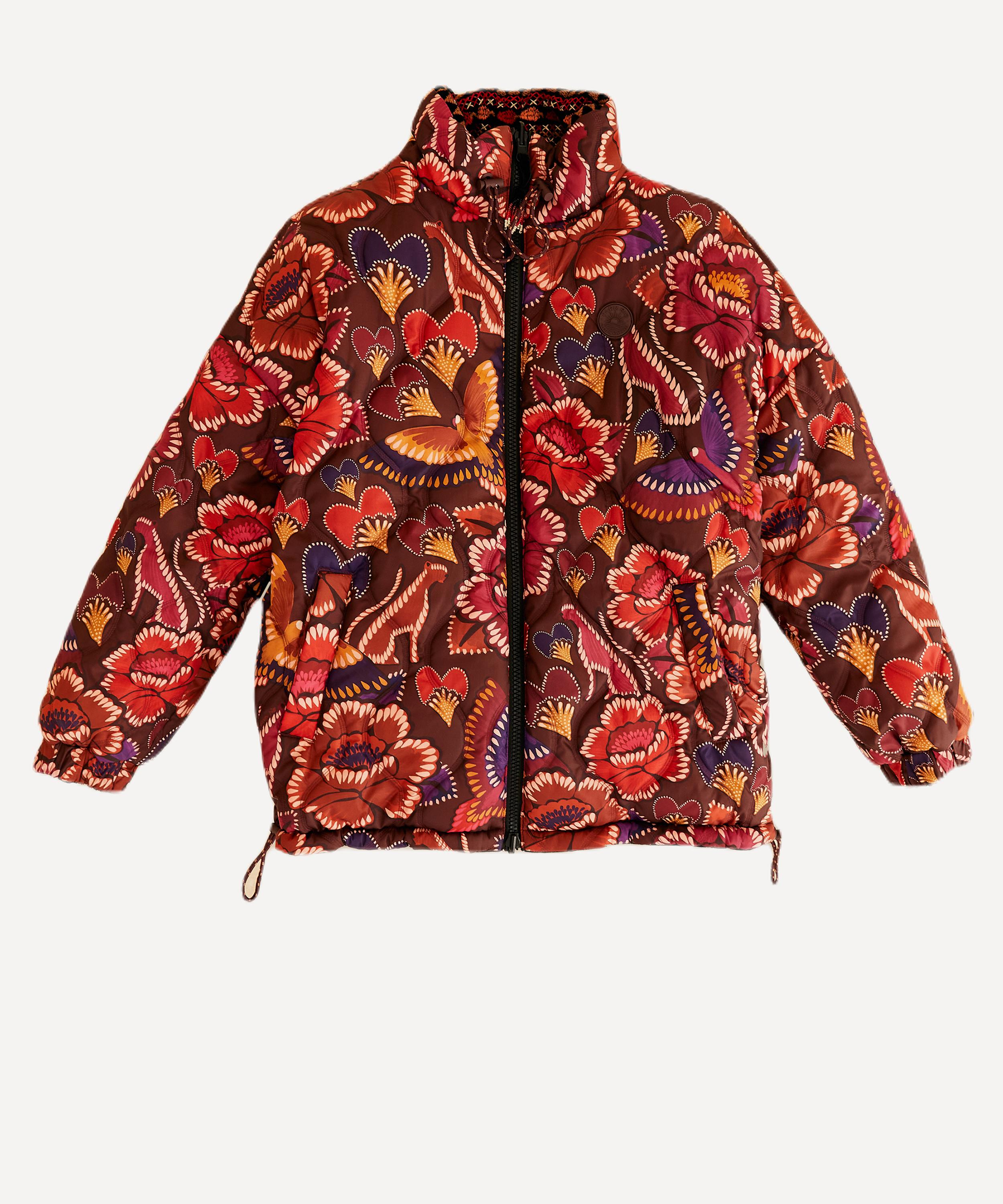 Embroidered puffer jacket hotsell