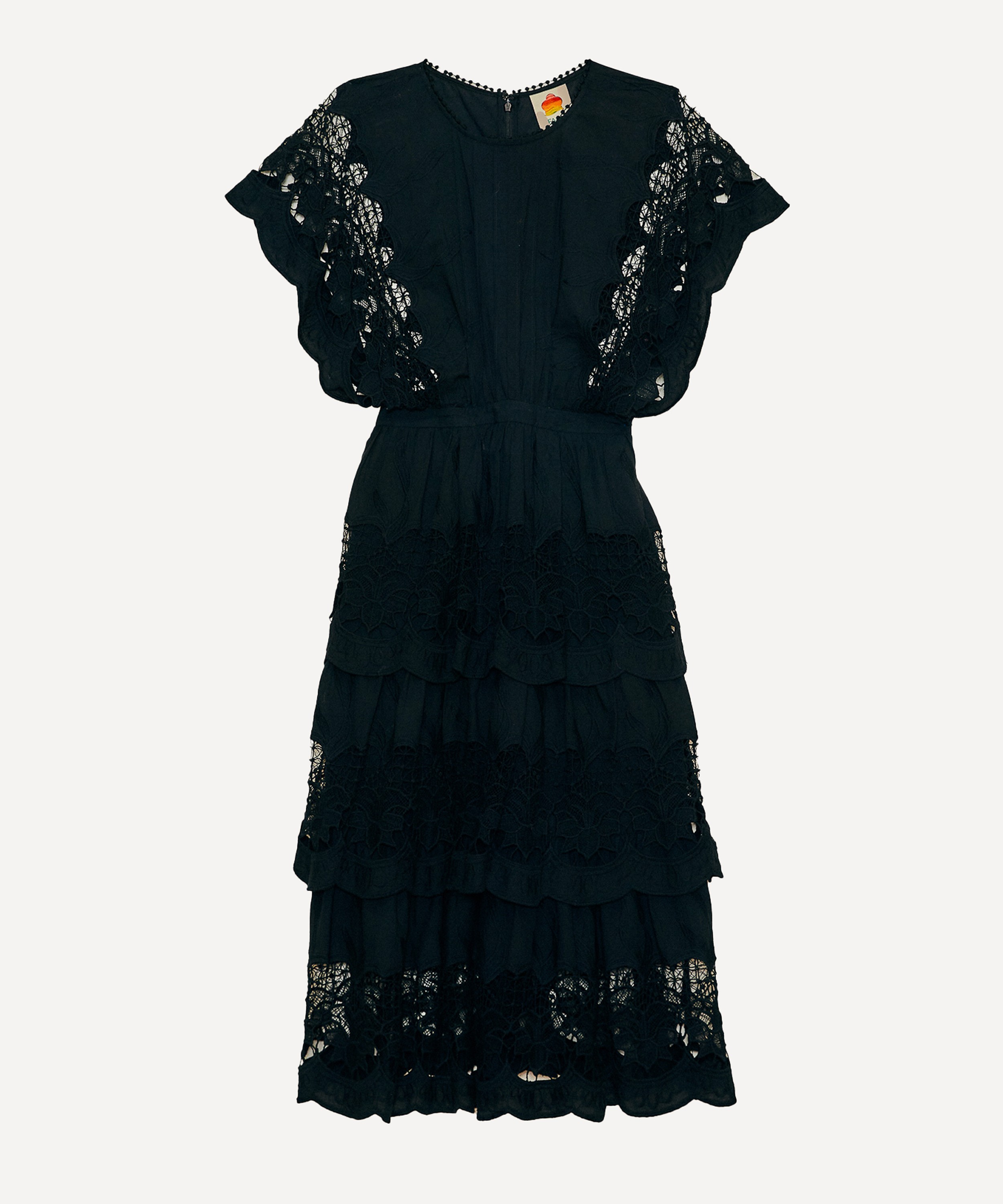 FARM Rio - Black Richelieu Midi-Dress