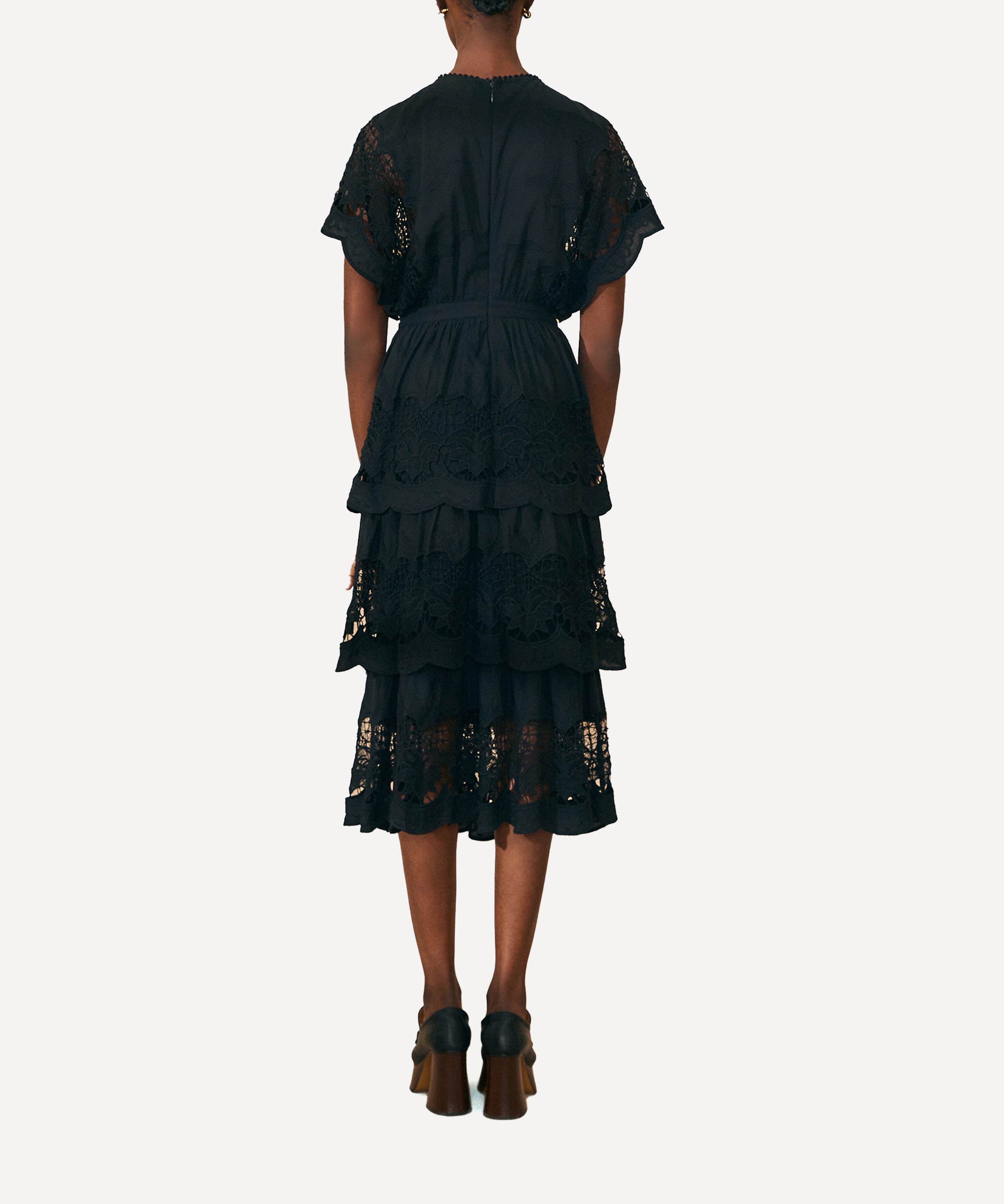 FARM Rio - Black Richelieu Midi-Dress image number 2