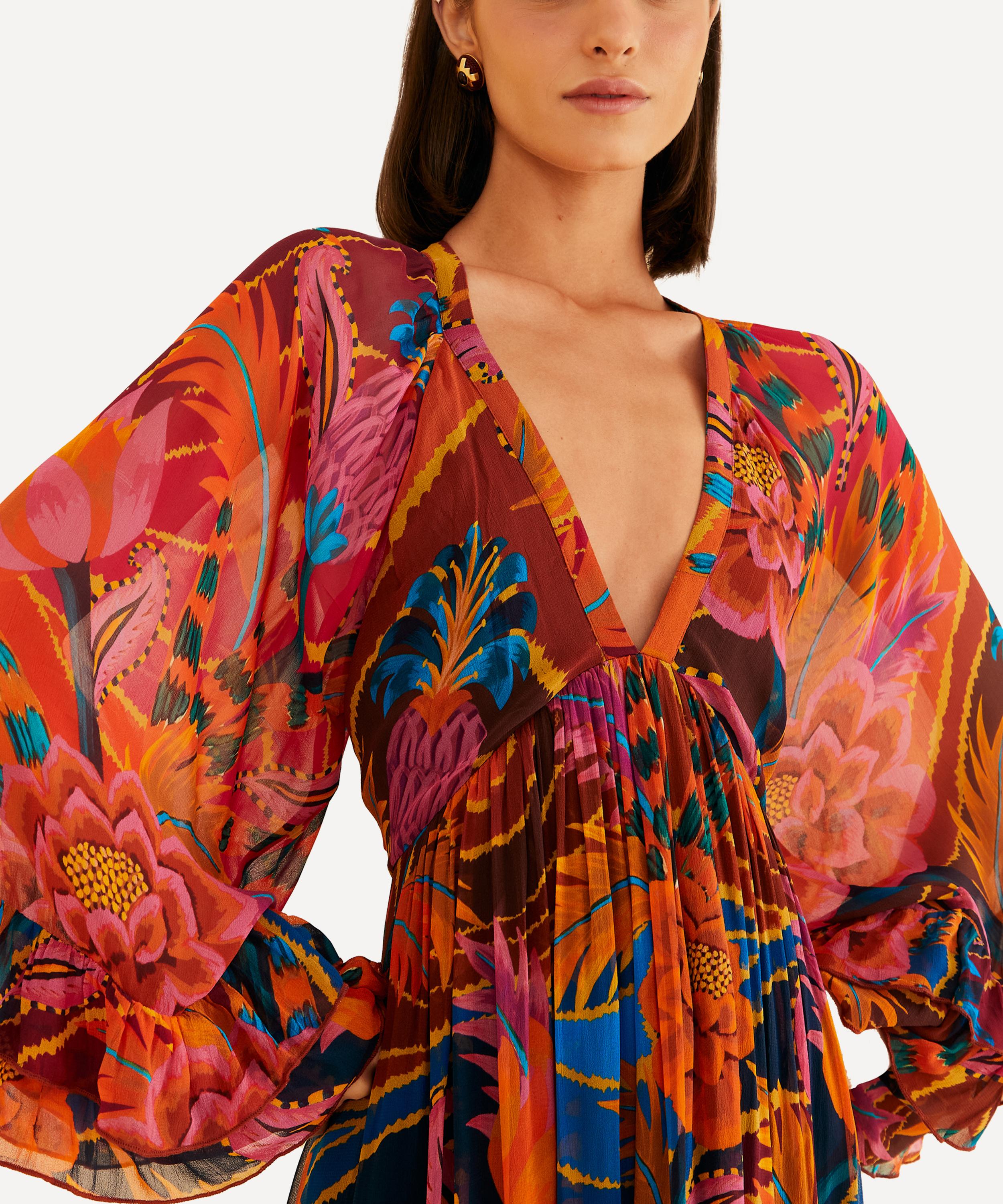 FARM Rio Vintage Wave Long Sleeve Maxi-Dress | Liberty