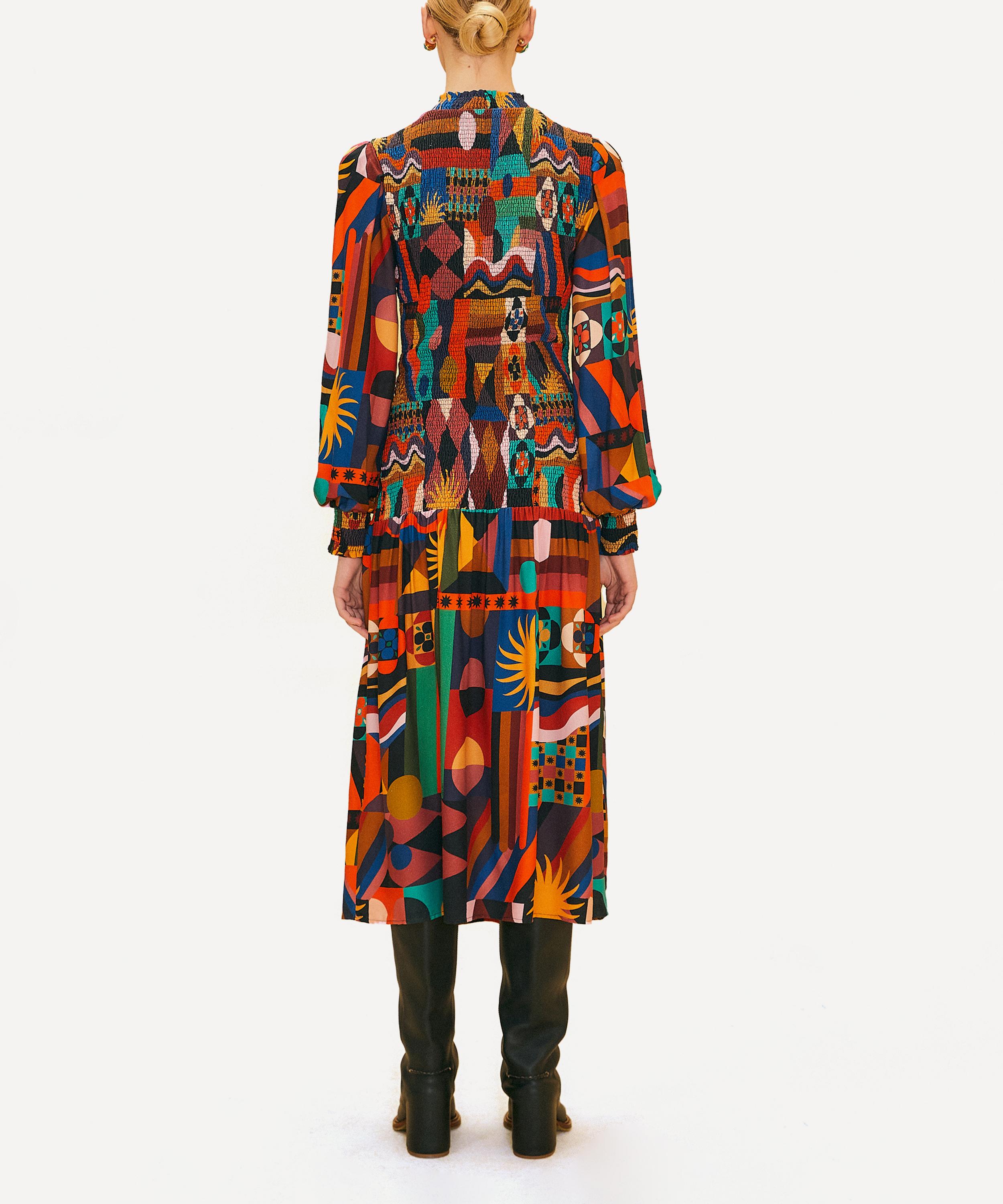 FARM Rio - Tropical Shapes Multicolour Smocked Midi-Dress image number 2
