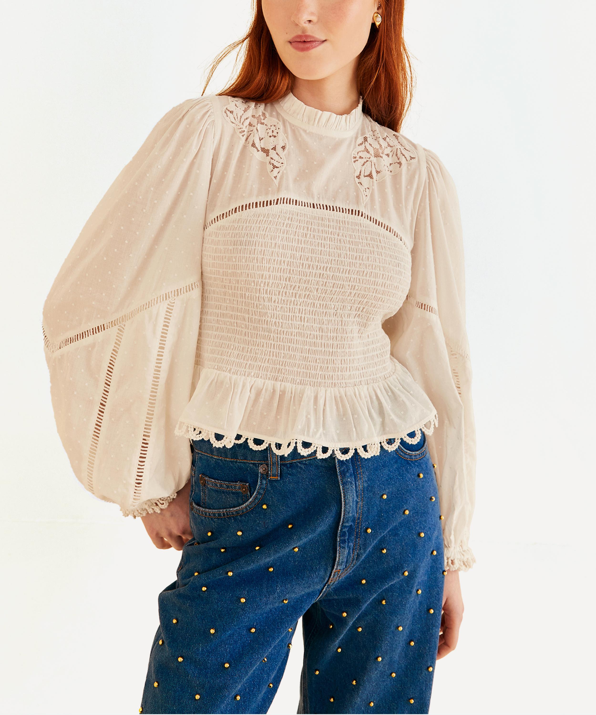 FARM Rio - Off-White Smocked Blouse image number 1