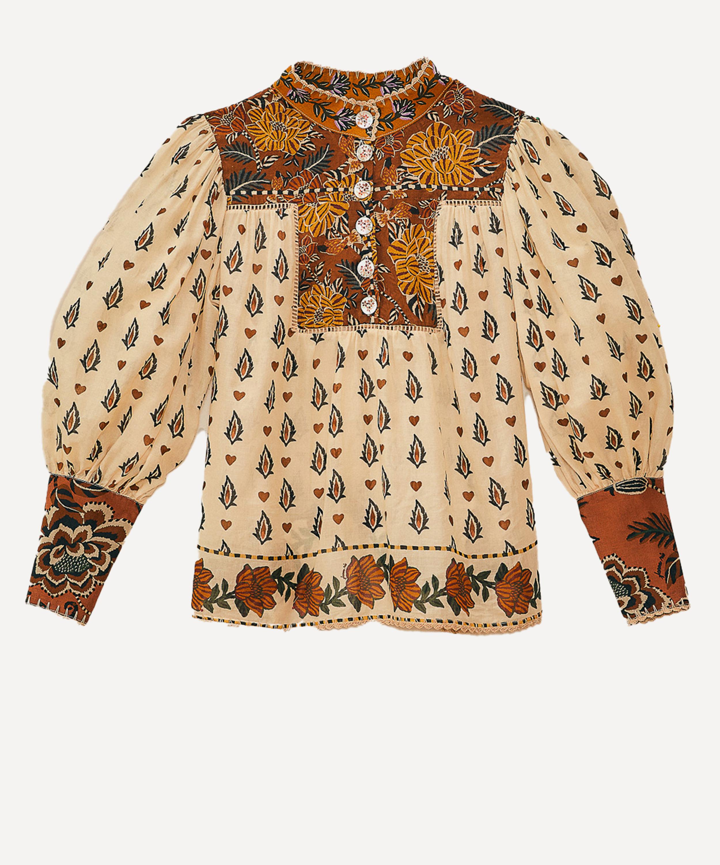 FARM Rio - Beige Ainika Flora Long-Sleeve Blouse image number 0