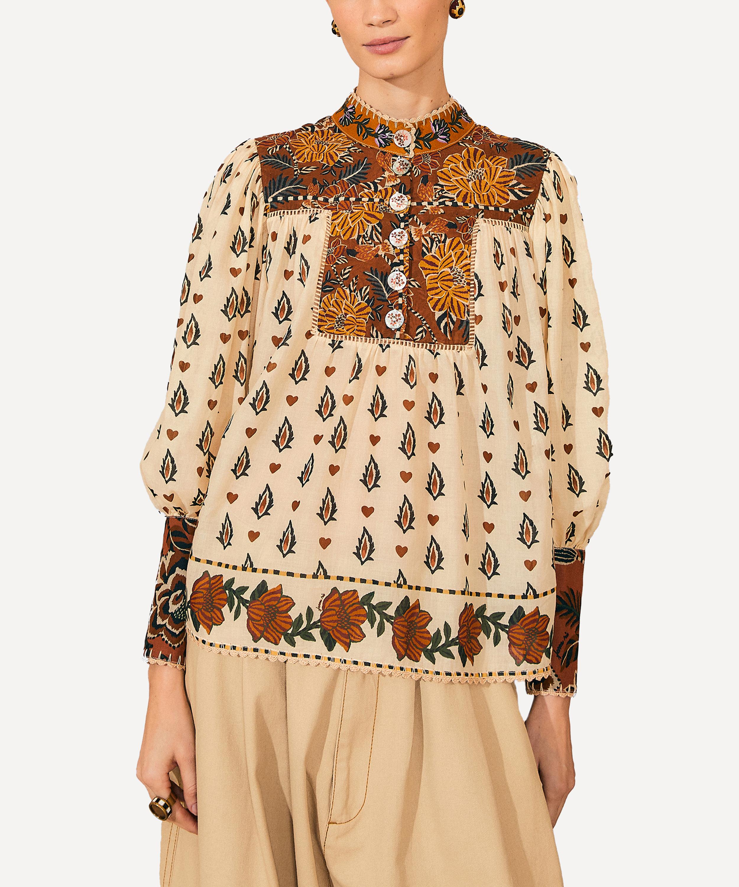FARM Rio - Beige Ainika Flora Long-Sleeve Blouse image number 1