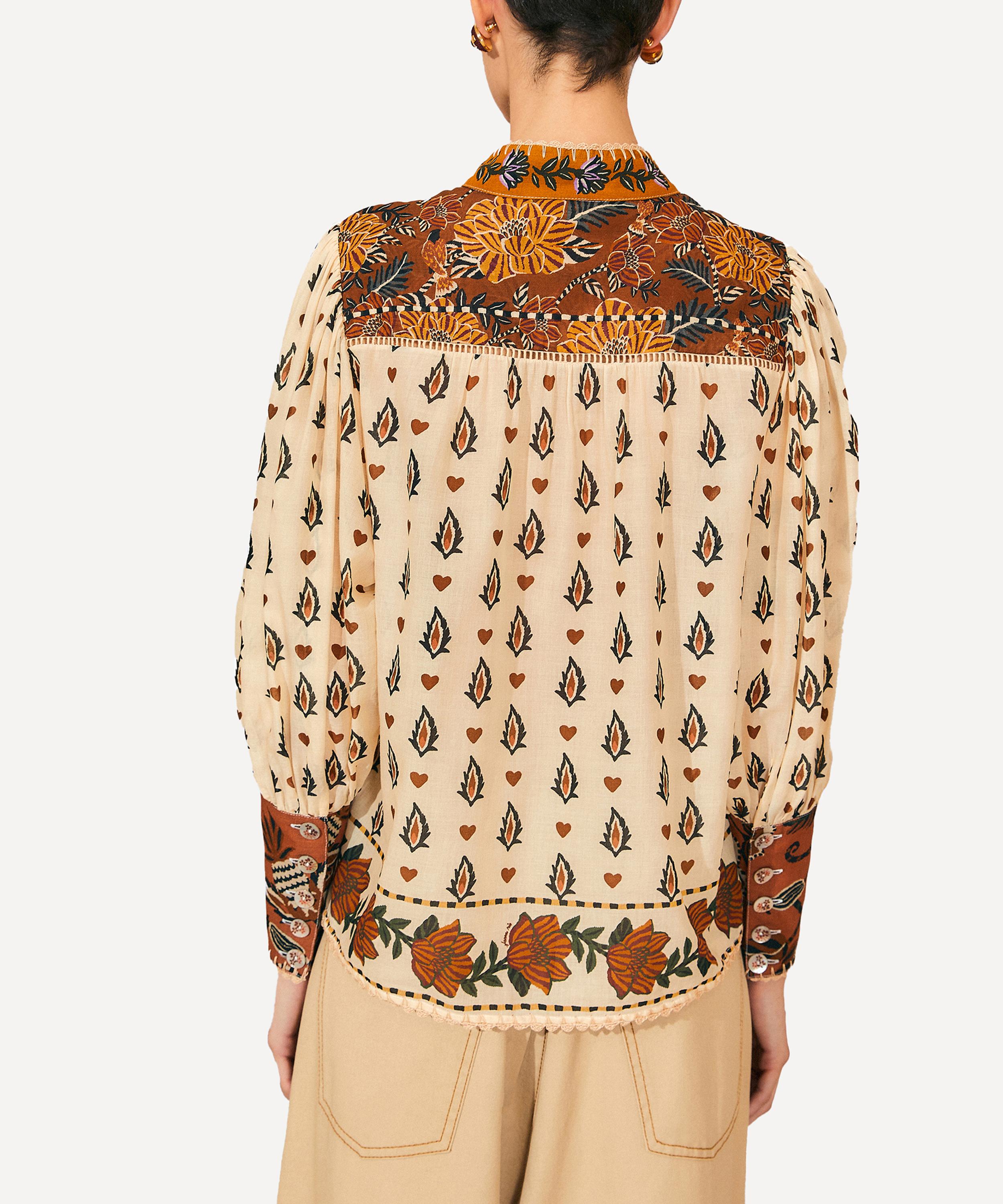 FARM Rio Beige Ainika Flora Long-Sleeve Blouse | Liberty