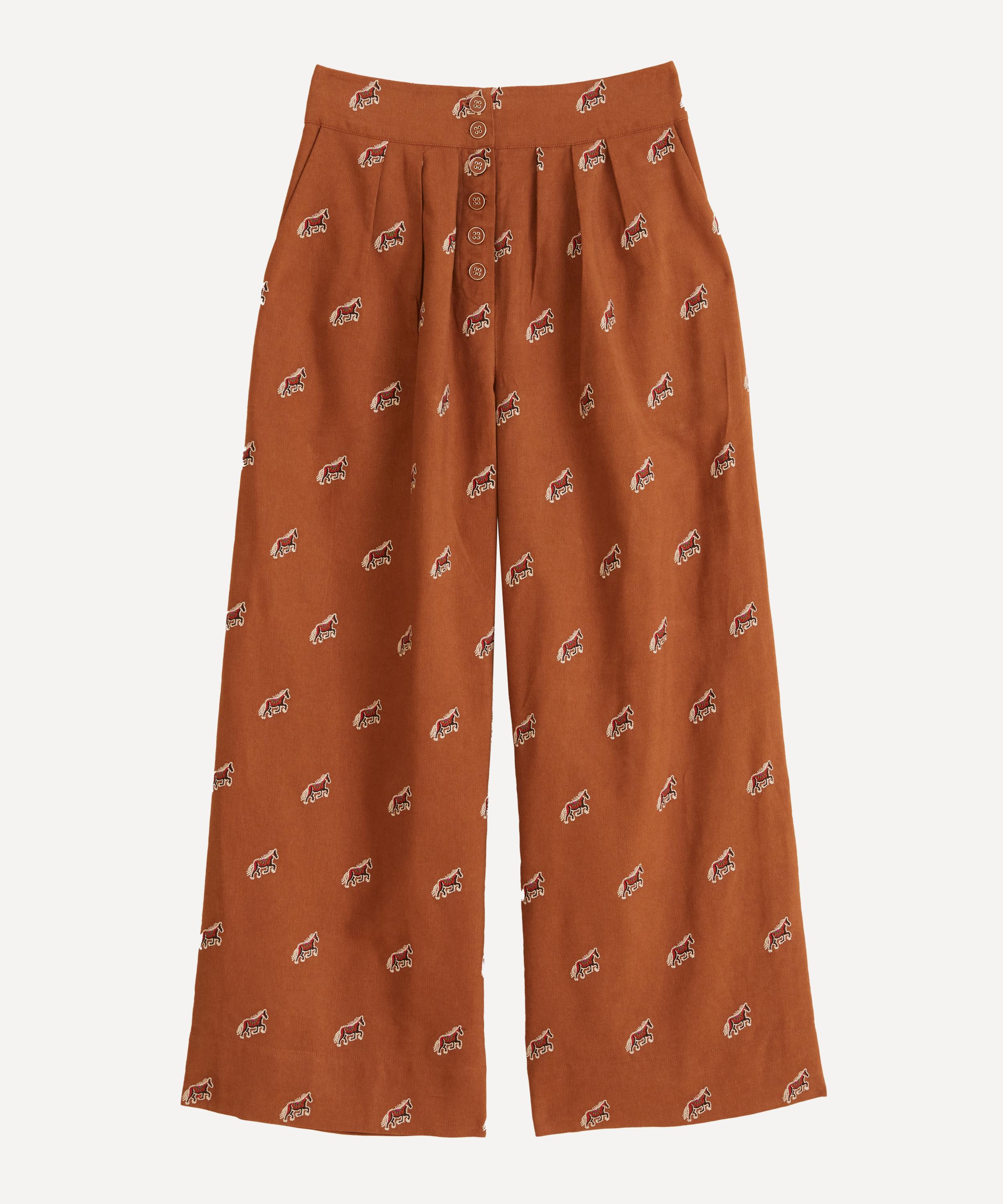 FARM Rio - Caramel Embroidered Horses Trousers image number 0
