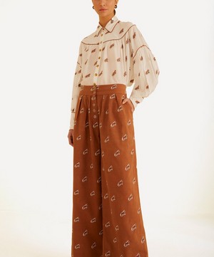 FARM Rio - Caramel Embroidered Horses Trousers image number 1