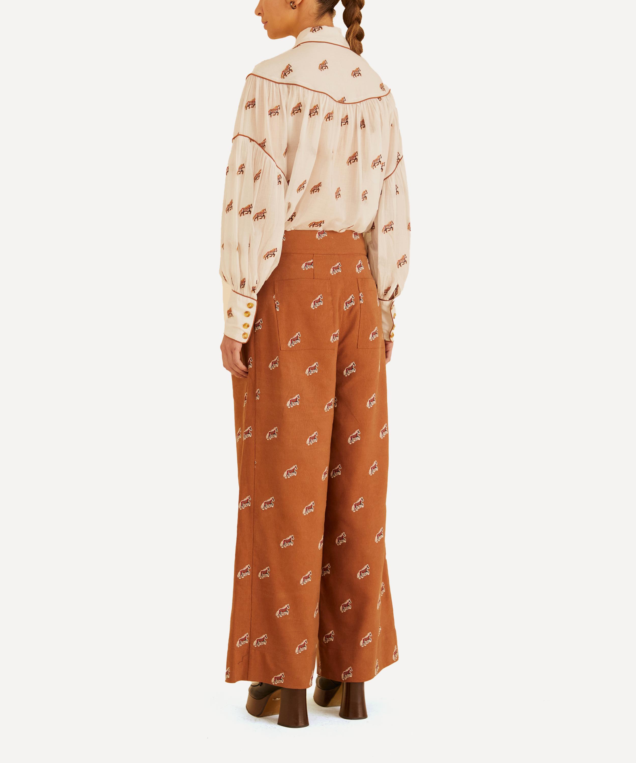 FARM Rio - Caramel Embroidered Horses Trousers image number 2