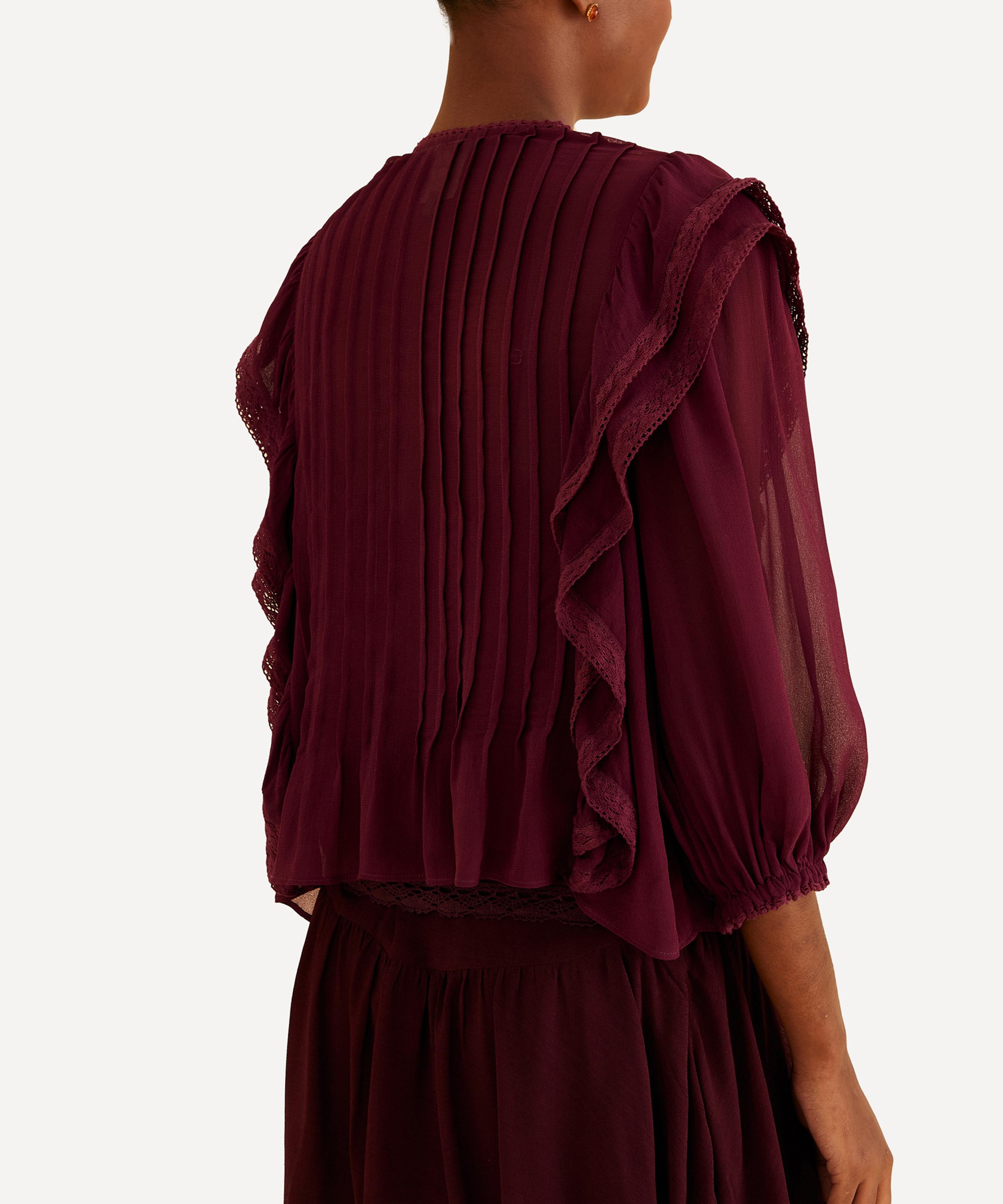 Burgundy ruffle hot sale blouse