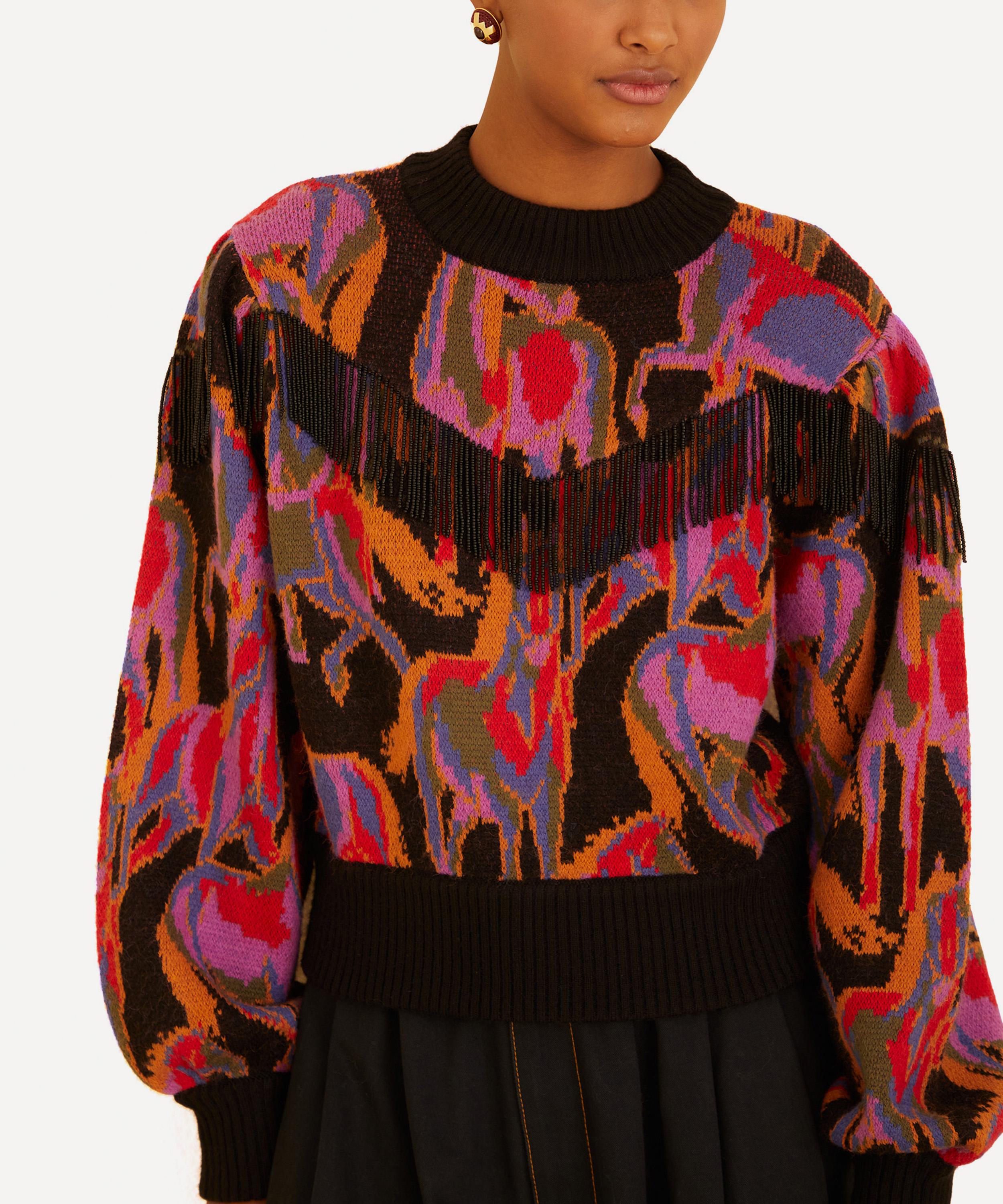 FARM Rio - Black Wild Horses Fringe Jumper image number 1