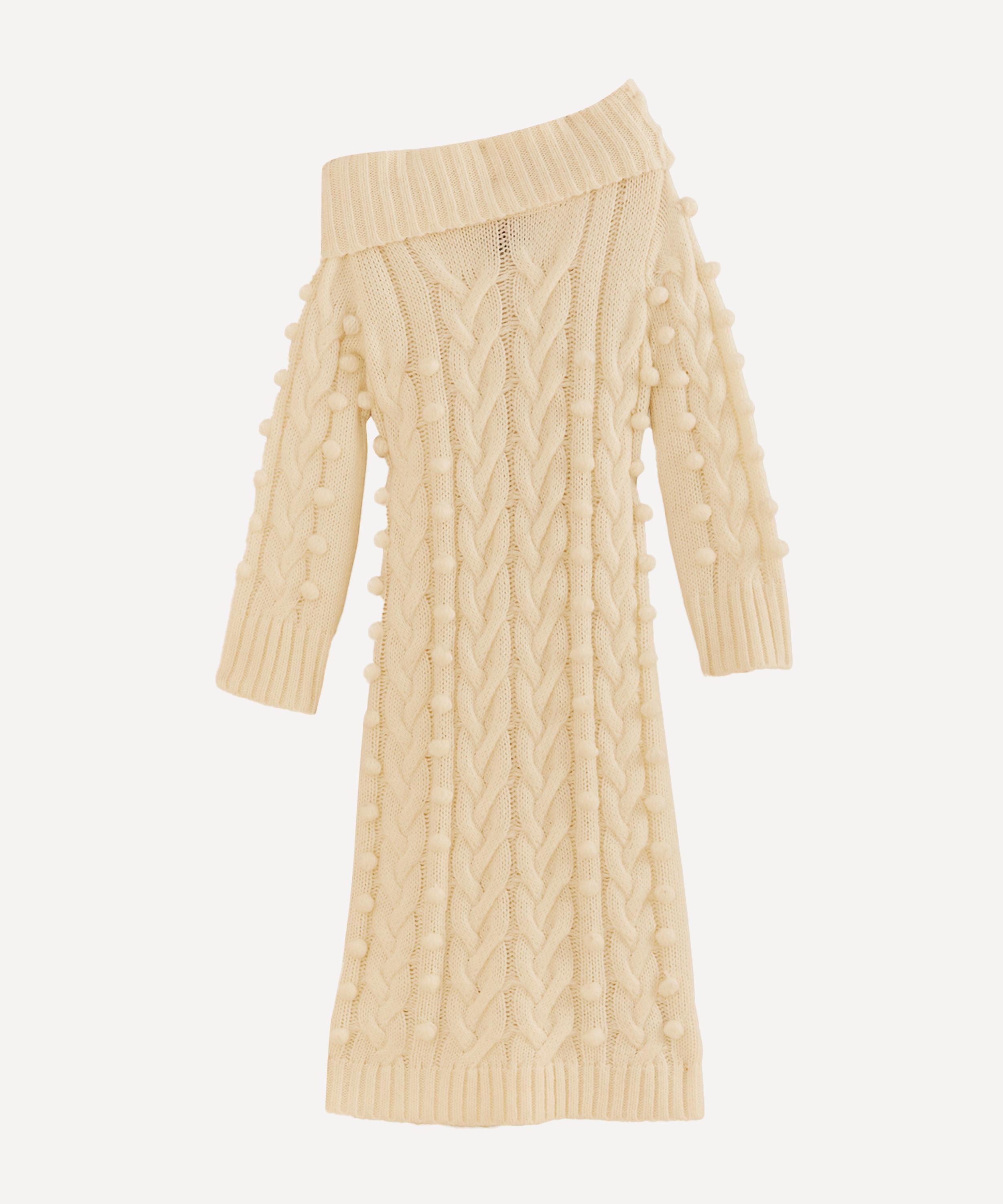 FARM Rio Off-White Braided Midi Sweater Dress