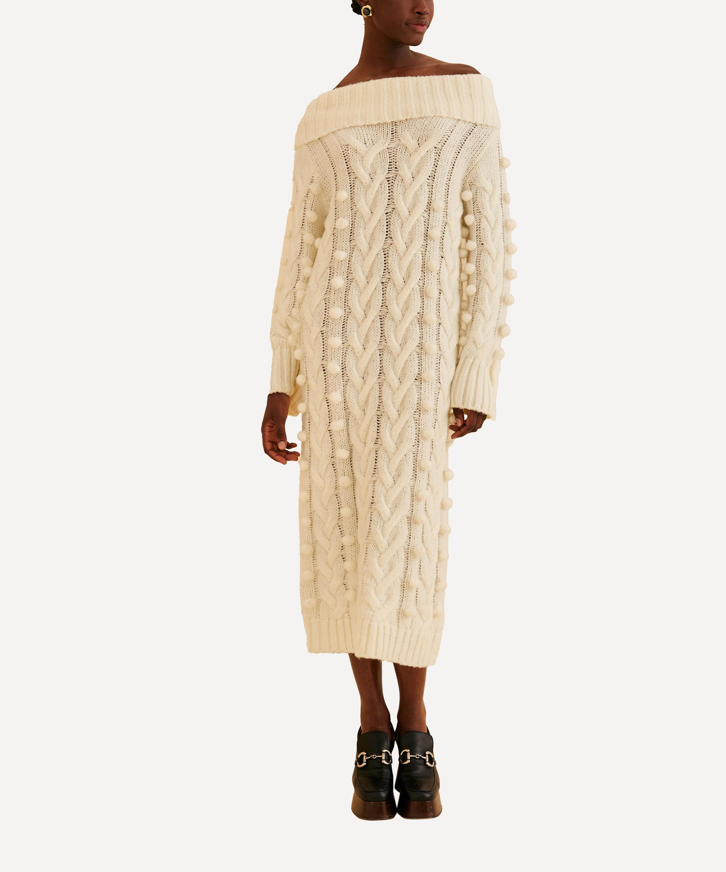 FARM Rio Off-White Braided Midi Sweater Dress