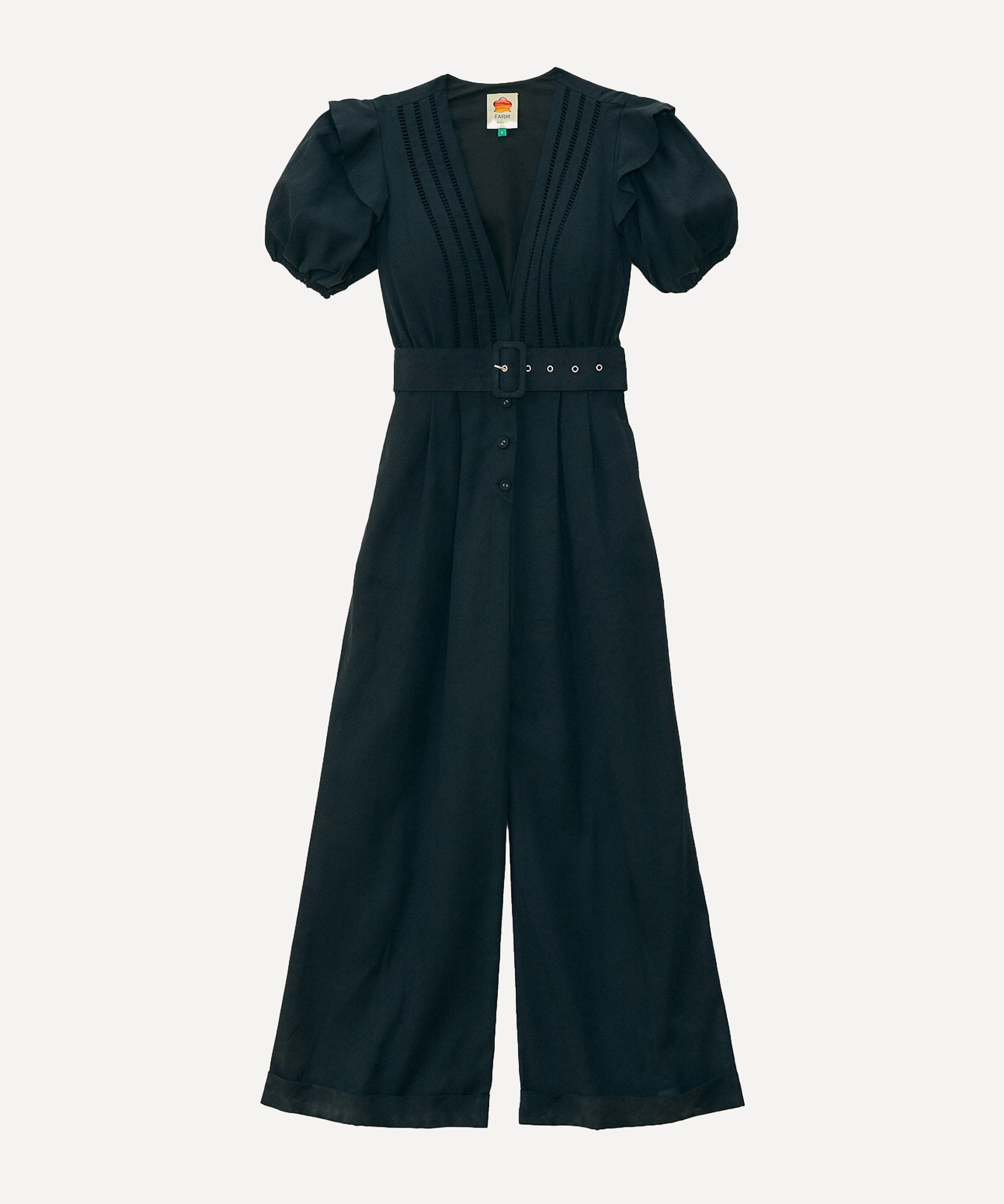 FARM Rio - Black Pleated Short-Sleeve Jumpsuit