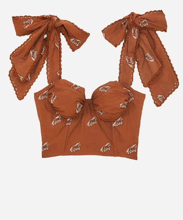FARM Rio - Caramel Embroidered Horses Crop Top image number null