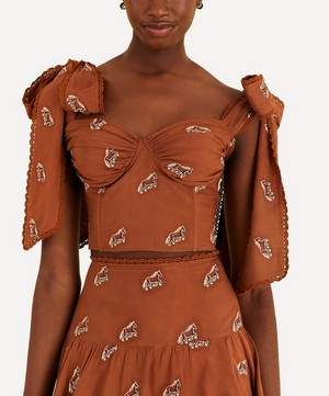 FARM Rio - Caramel Embroidered Horses Crop Top image number 1