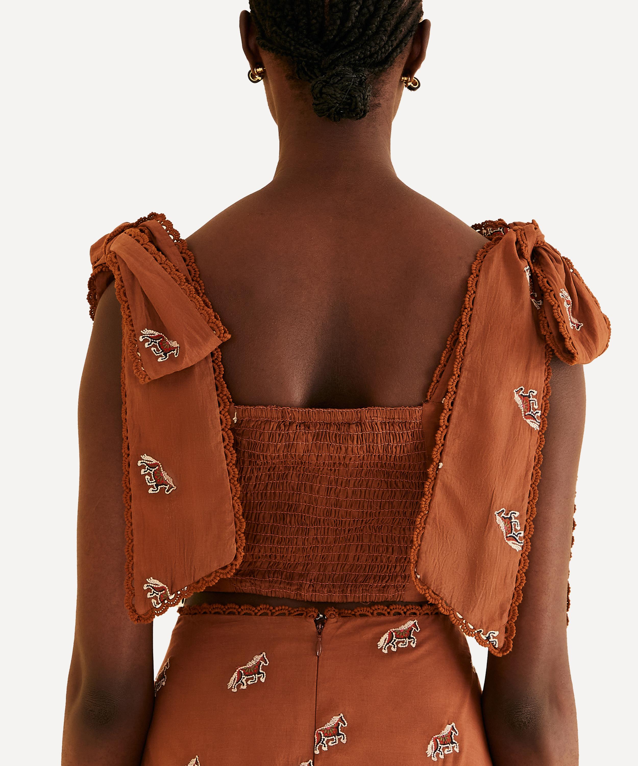 FARM Rio Caramel Embroidered Horses Crop Top