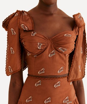 FARM Rio - Caramel Embroidered Horses Crop Top image number 3