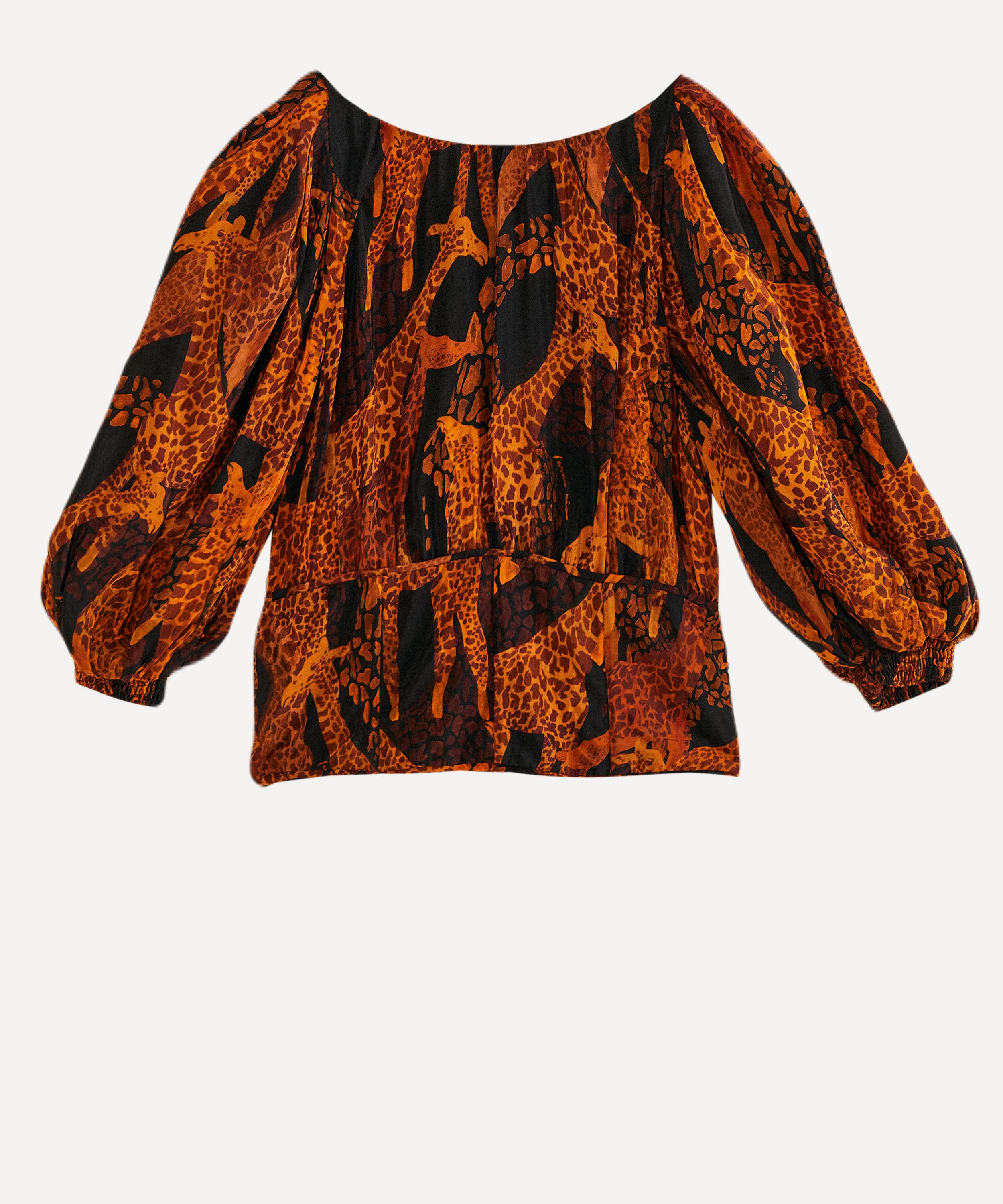 FARM Rio - Black Giraffes Puff-Sleeve Blouse image number 0