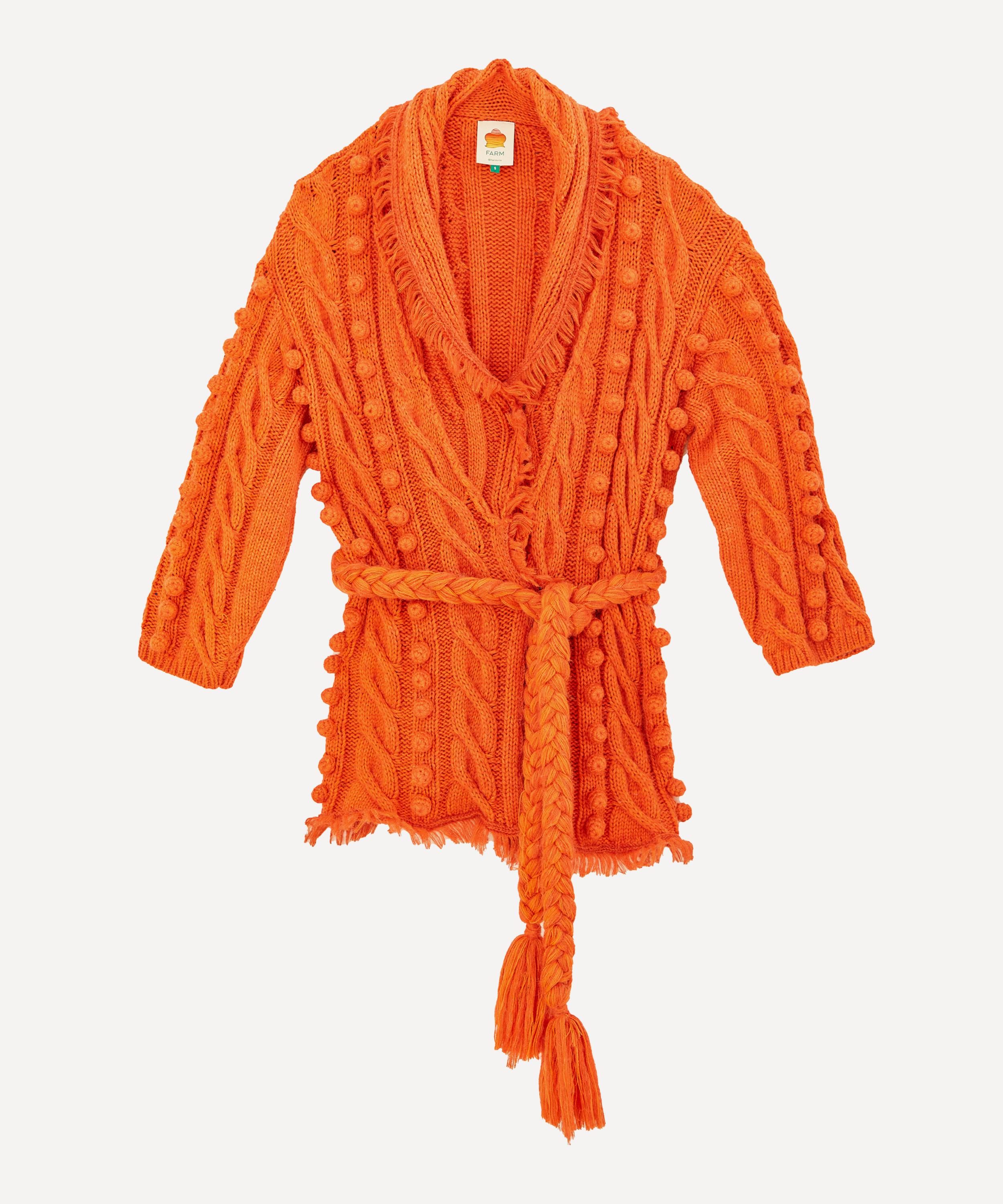 Rib-knit Cardigan - Orange-red - Ladies