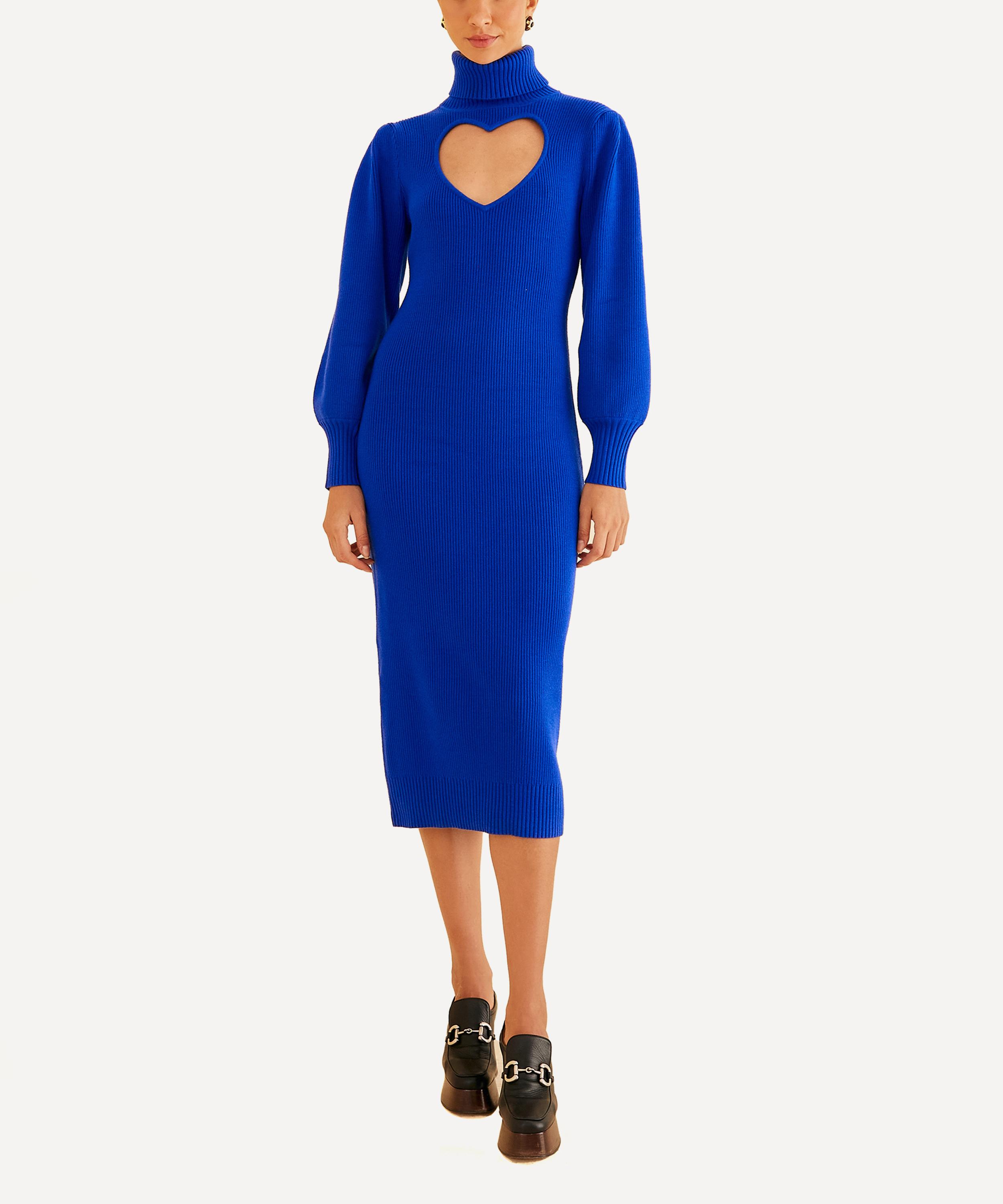FARM Rio - Blue Heart Neckline Knit Midi-Dress  image number 1