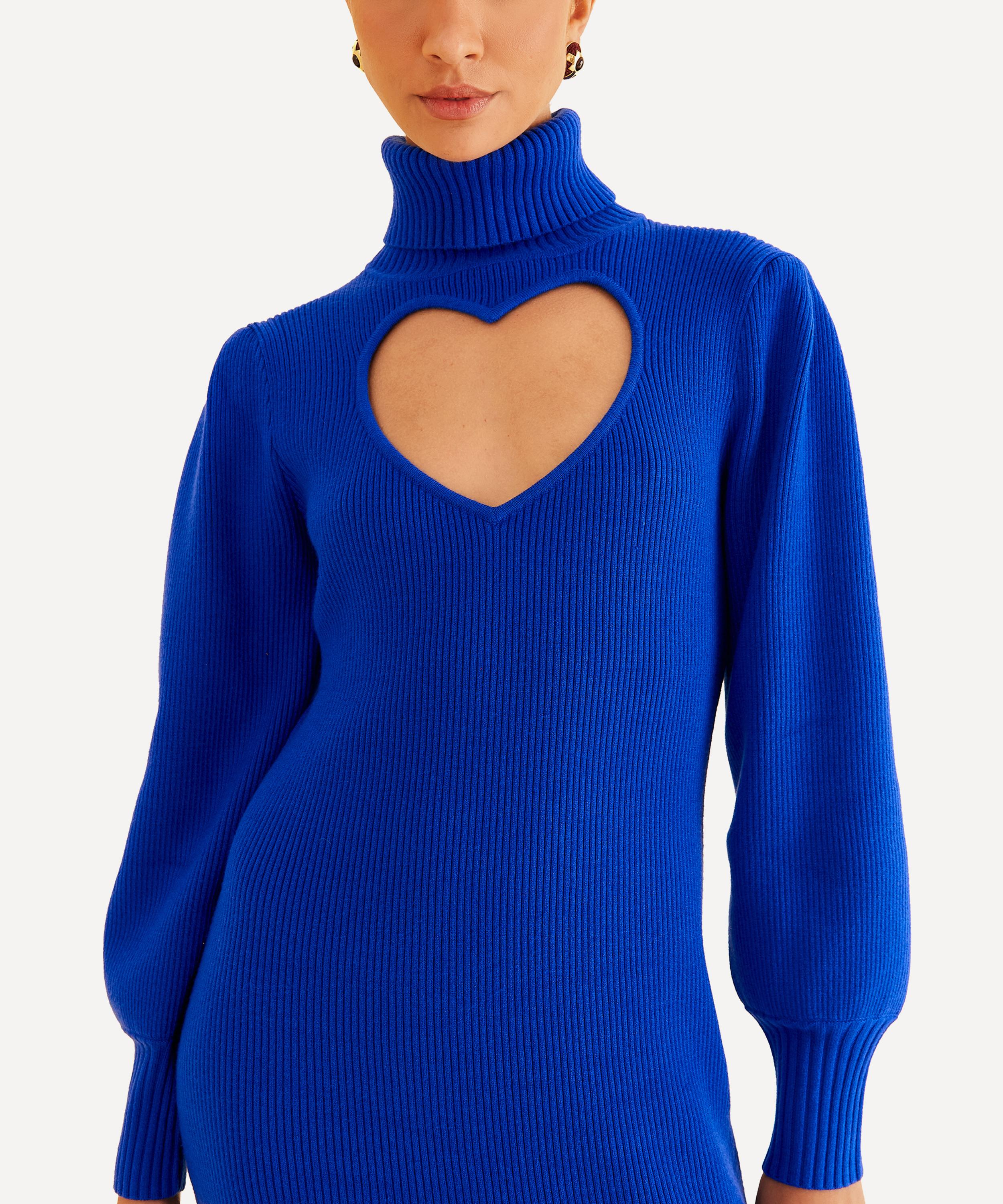 FARM Rio - Blue Heart Neckline Knit Midi-Dress  image number 3