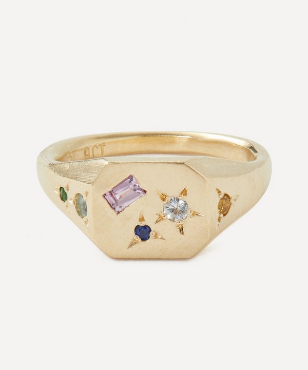 Seb Brown - 9ct Gold Difficult Multi-Stone Signet Ring image number null