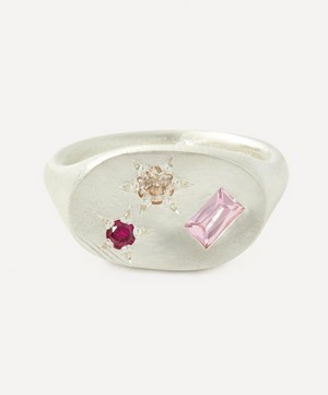 Seb Brown - Sterling Silver Neapolitan Pink Multi-Stone Signet Ring image number 0