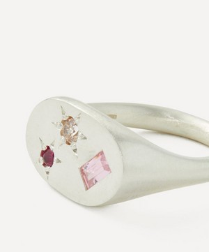 Seb Brown - Sterling Silver Neapolitan Pink Multi-Stone Signet Ring image number 2