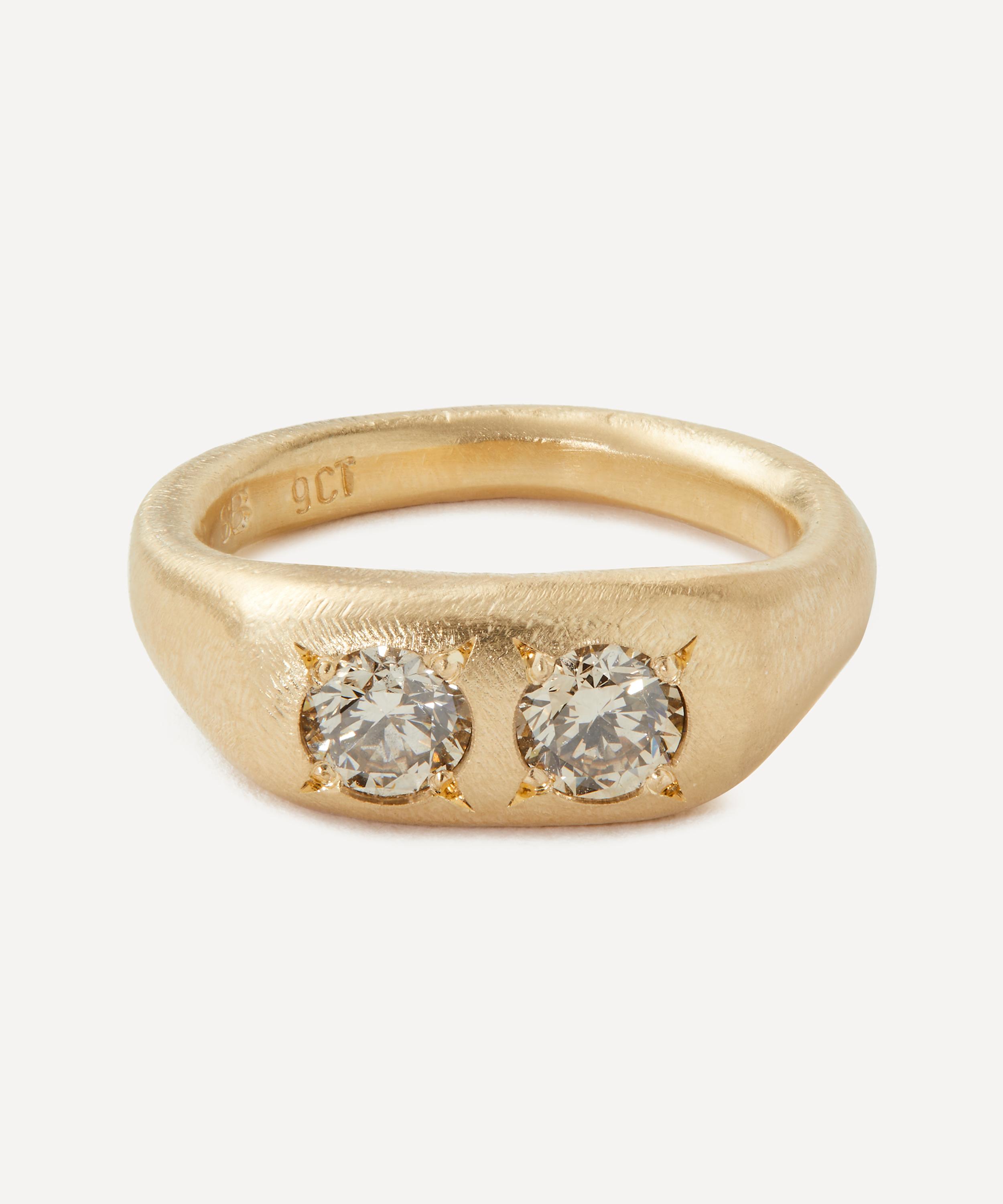 Seb Brown - 9ct Gold Soft Pill Diamond Signet Ring image number 0