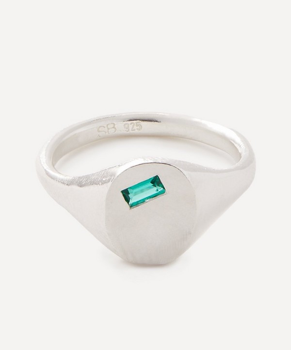 Seb Brown - Sterling Silver Hydrothermal Emerald XL Baguette Ring image number null