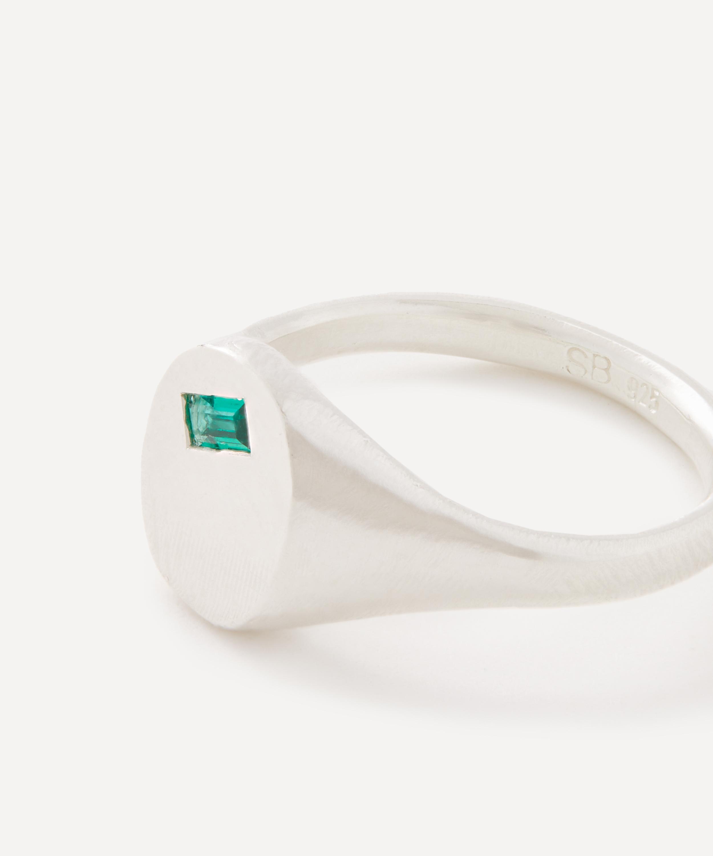 Seb Brown - Sterling Silver Hydrothermal Emerald XL Baguette Ring image number 2