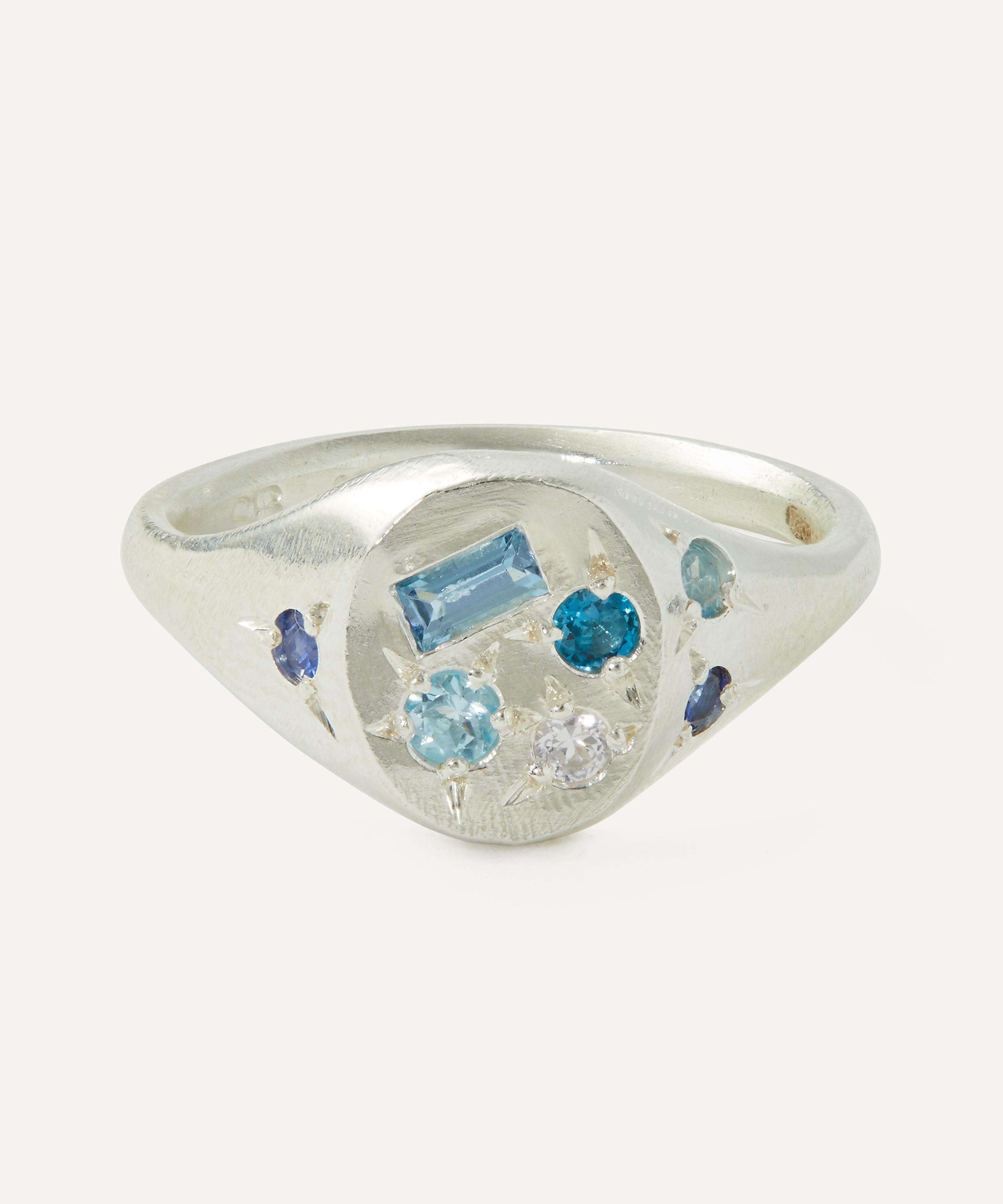 Seb Brown - Sterling Silver Blue Treasure Multi-Stone Signet Ring image number 0