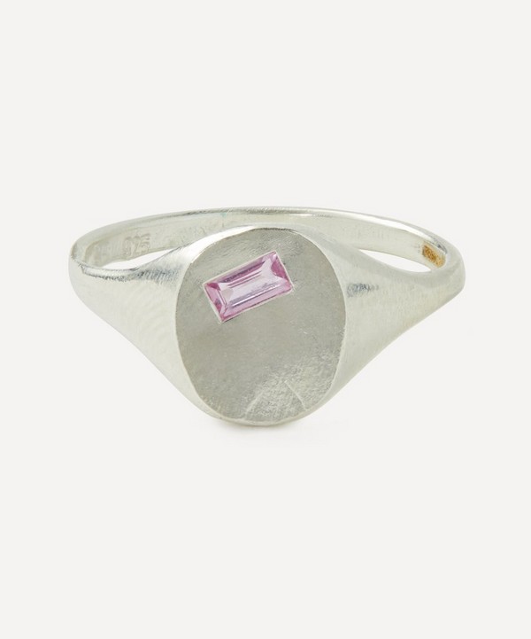 Seb Brown - Sterling Silver Neapolitan Baguette Pink Signet Ring image number null