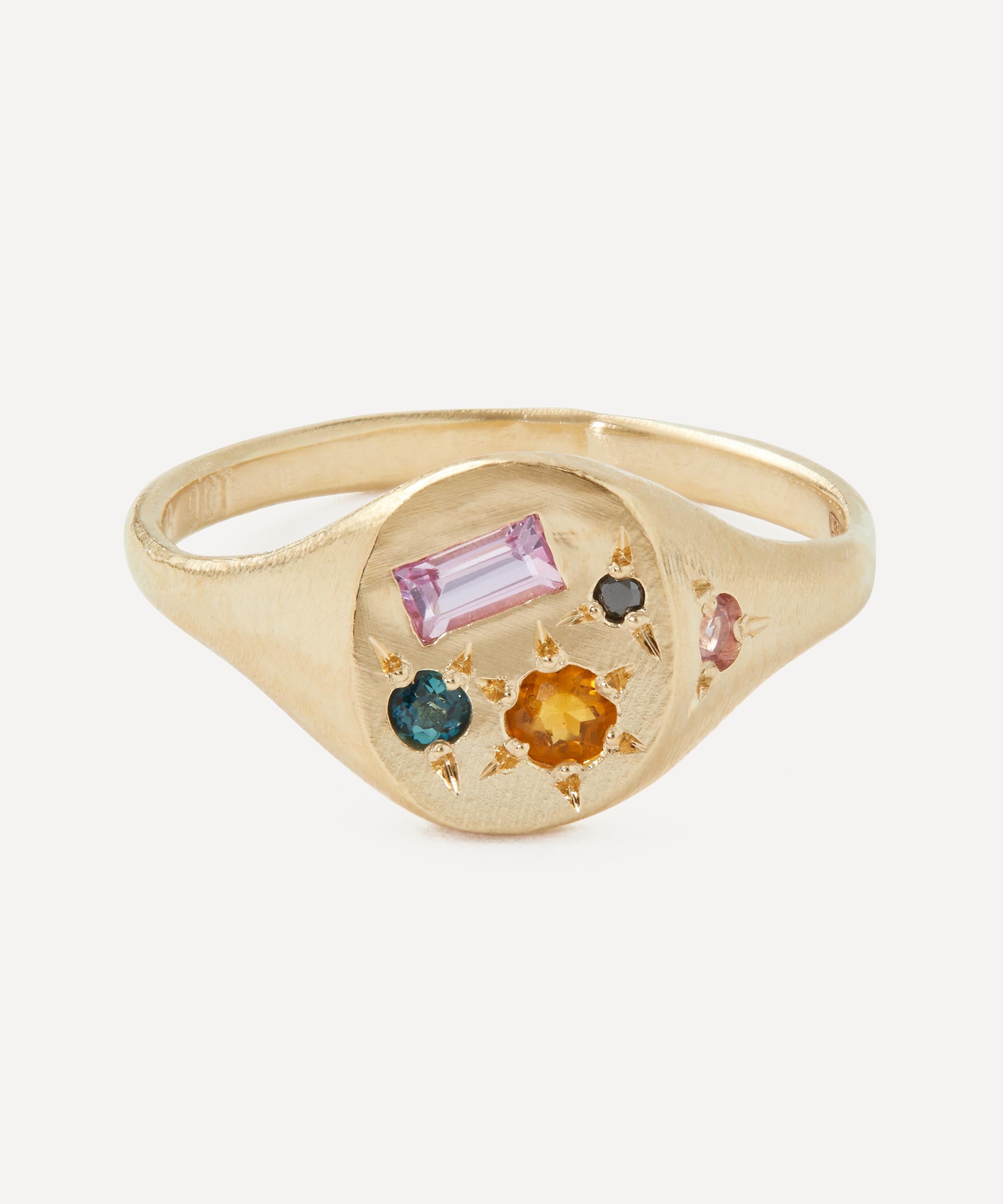 Seb Brown - 9ct Gold Neapolitan Teal Multi-Stone Signet Ring