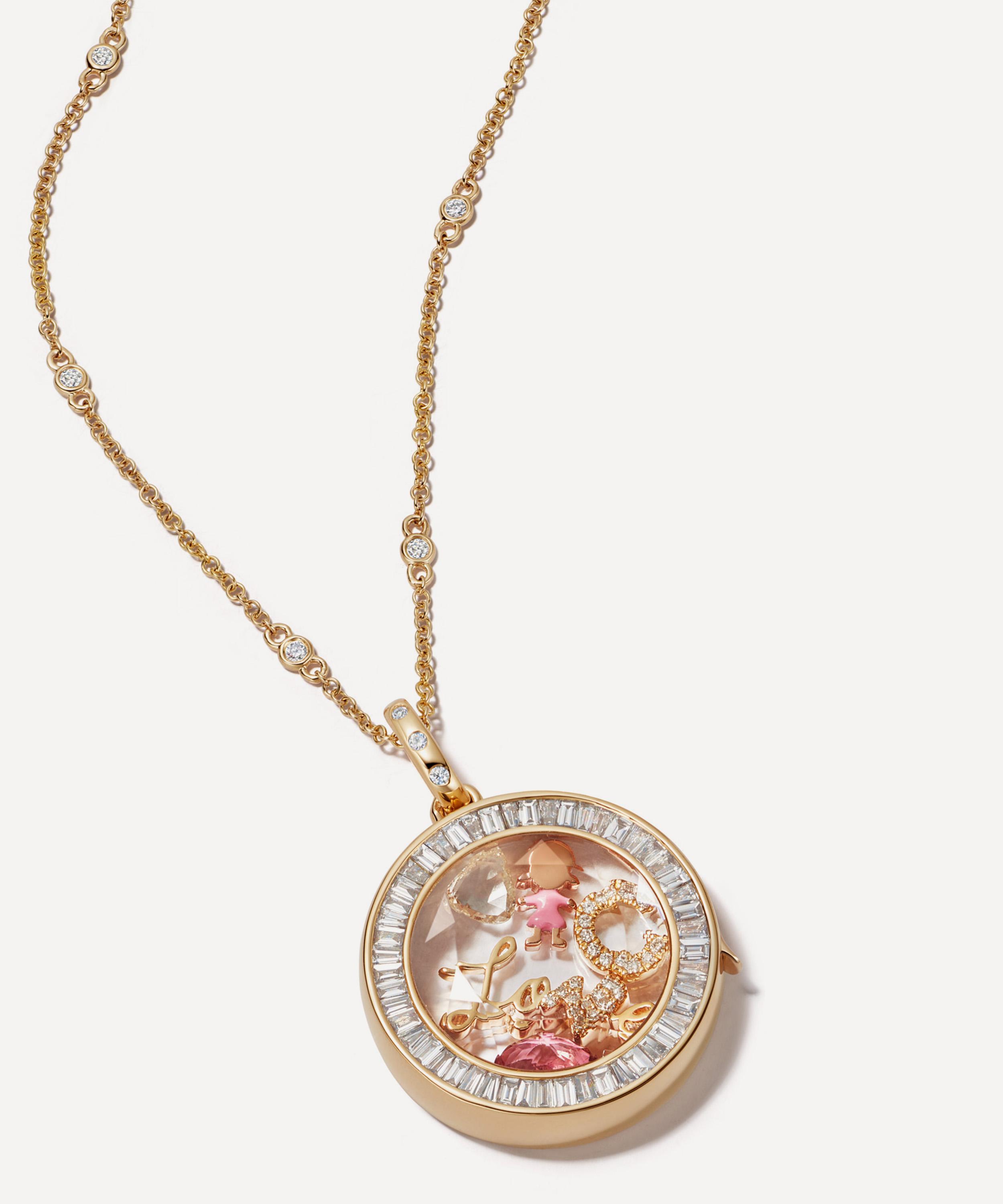 Loquet London - 14ct Gold Diamond Baguette Orb Locket image number 2