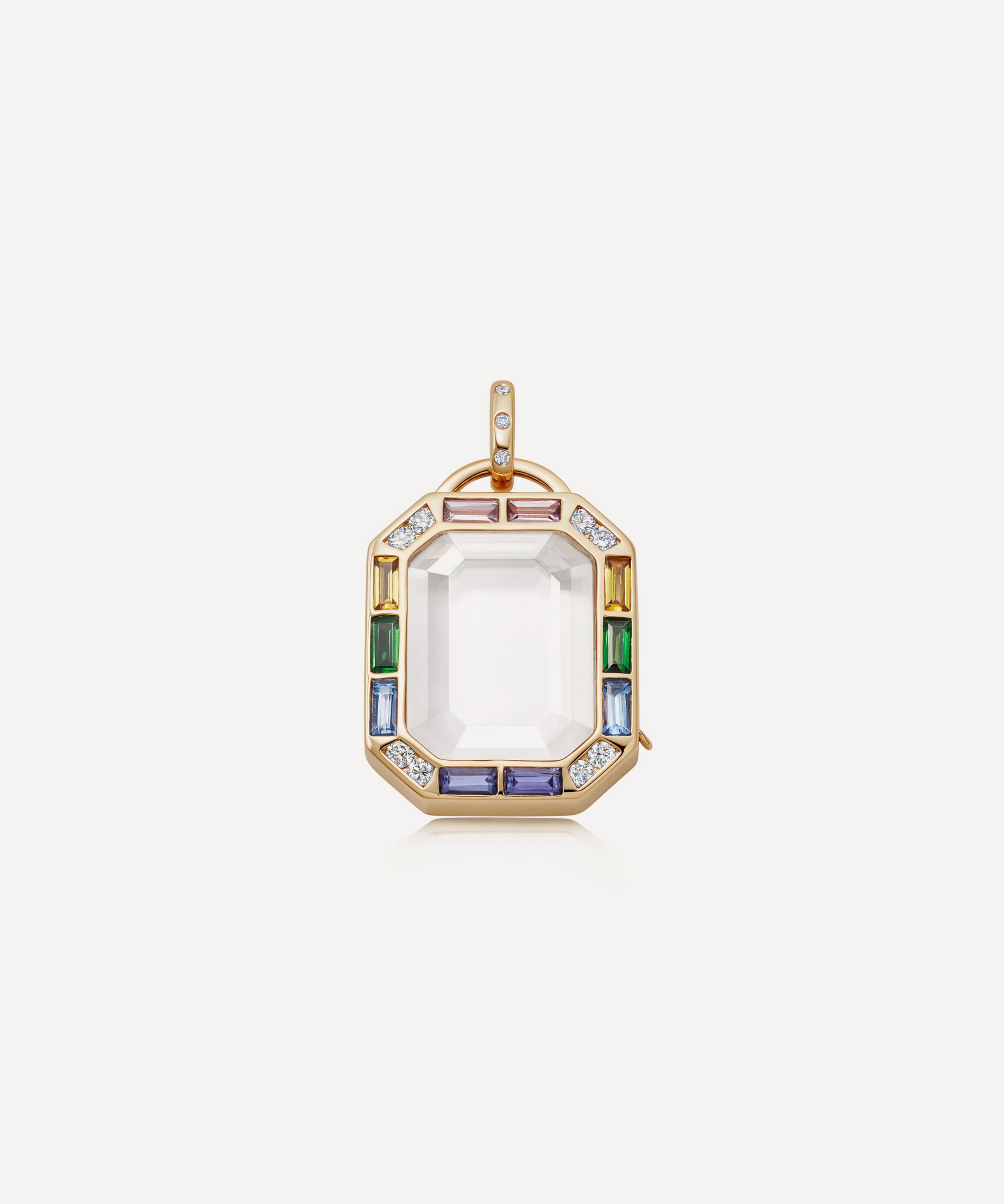 Loquet London - 14ct Gold Diamond Baguette Rainbow Locket image number 0