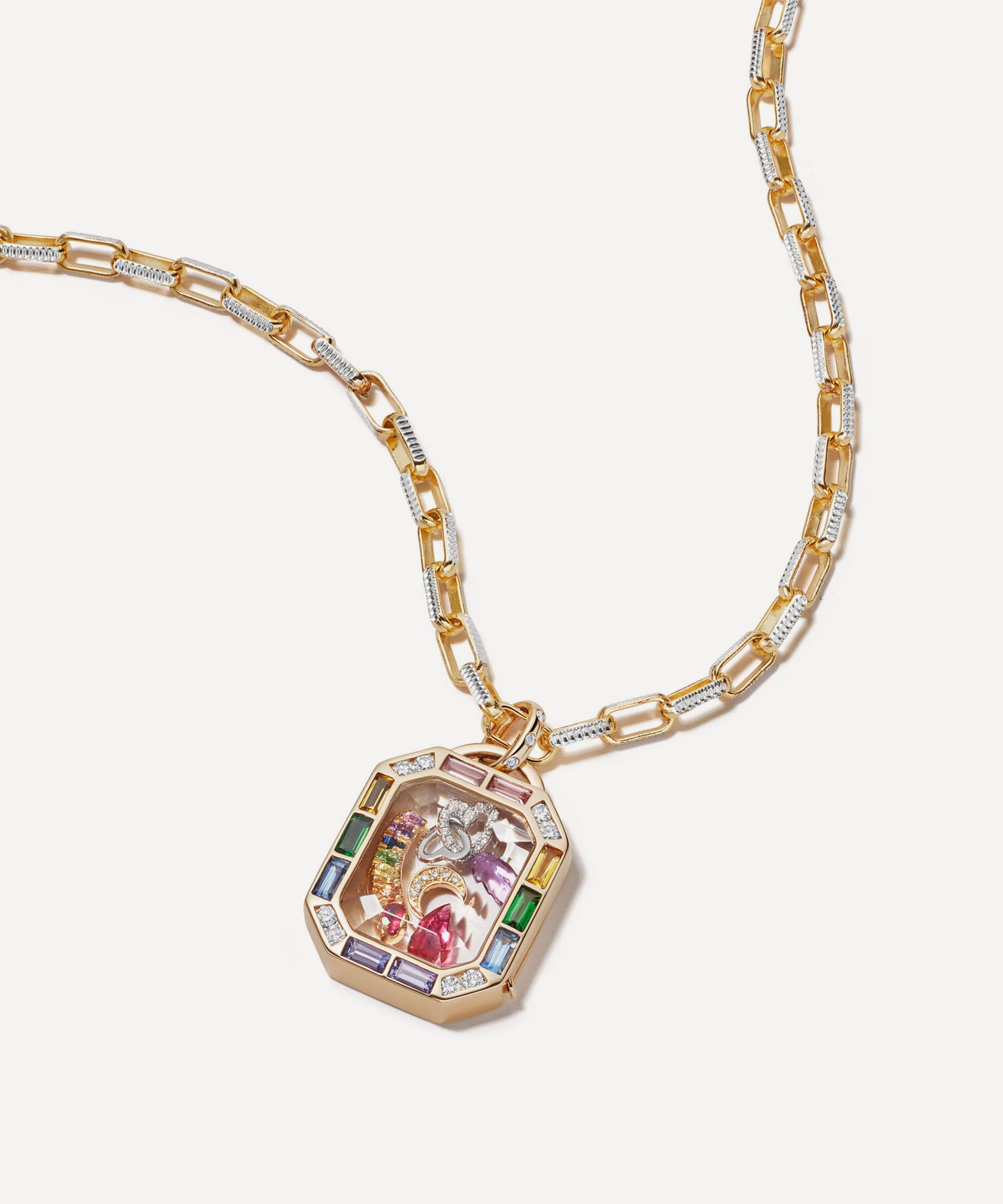 Loquet London - 14ct Gold Diamond Baguette Rainbow Locket image number 1