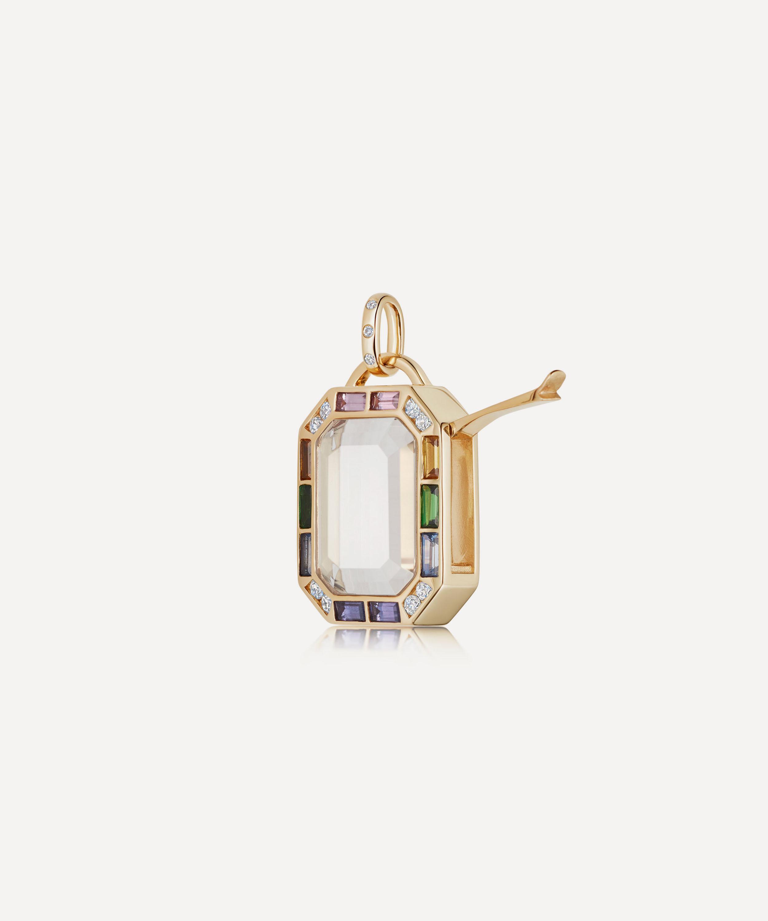 Loquet London - 14ct Gold Diamond Baguette Rainbow Locket image number 2