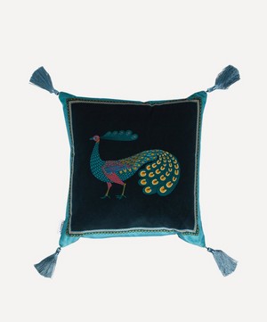 Liberty - Peacock Garden Square Velvet Cushion image number 0