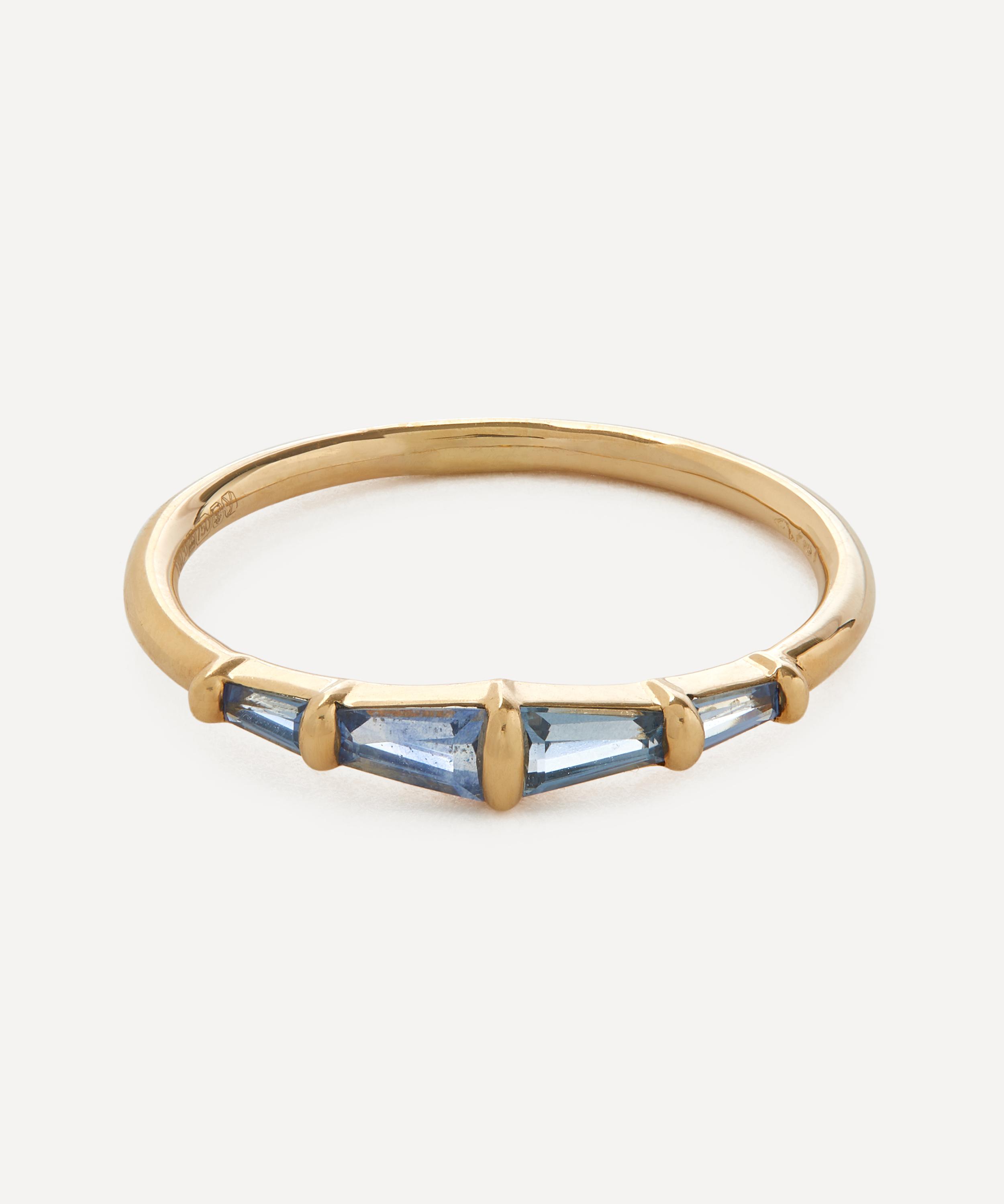 Artemer - 18ct Gold Blue Sapphire Tapered Baguette Bar Ring image number 0