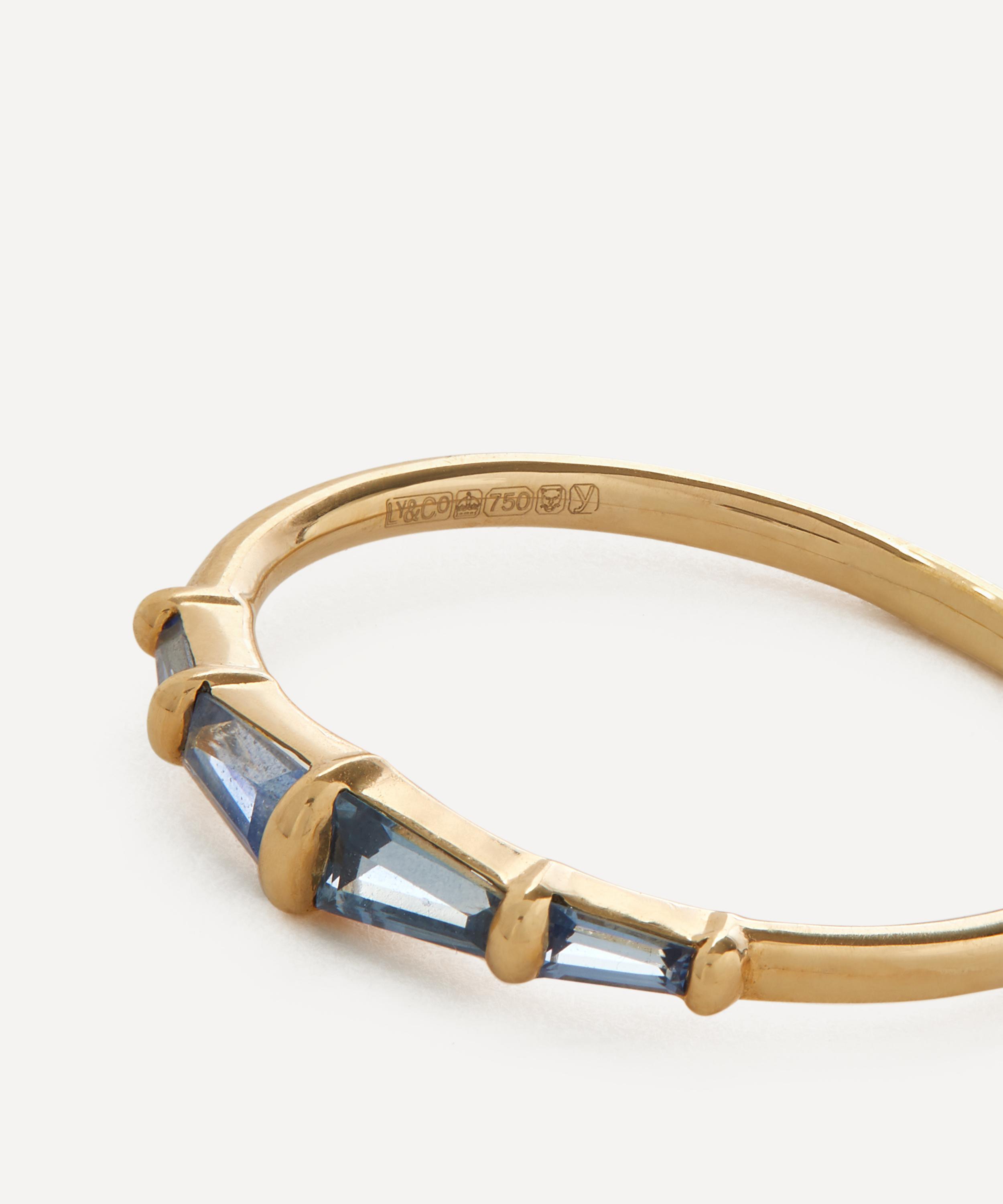 Artemer - 18ct Gold Blue Sapphire Tapered Baguette Bar Ring image number 1