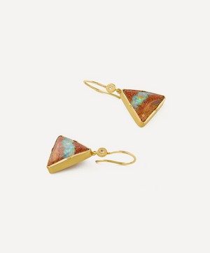 Brooke Gregson - 18ct Gold Pyramid Wood Opal Drop Earrings image number 1