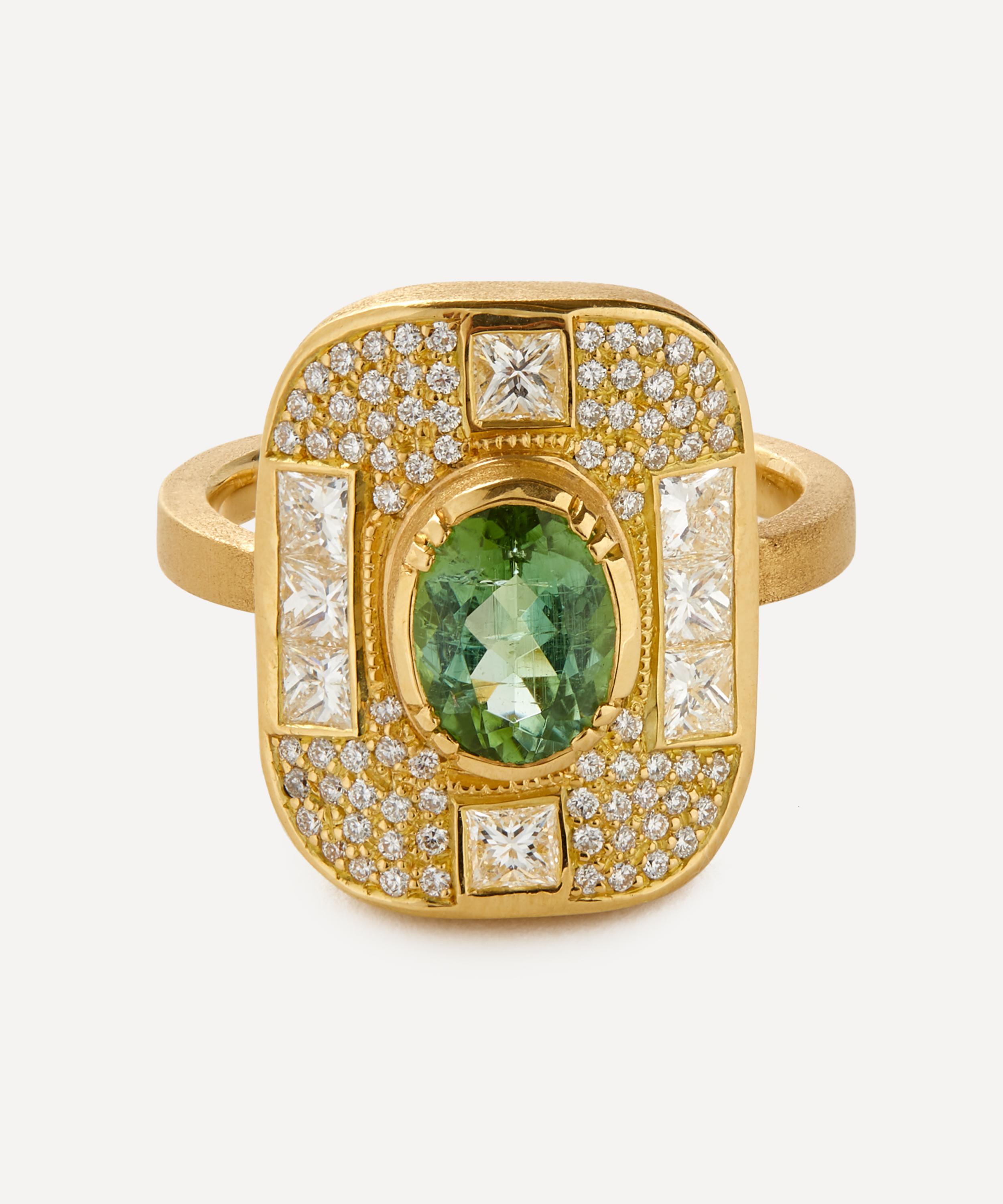 Brooke Gregson - 18ct Gold Mondrian Green Tourmaline and Diamond Ring image number 0