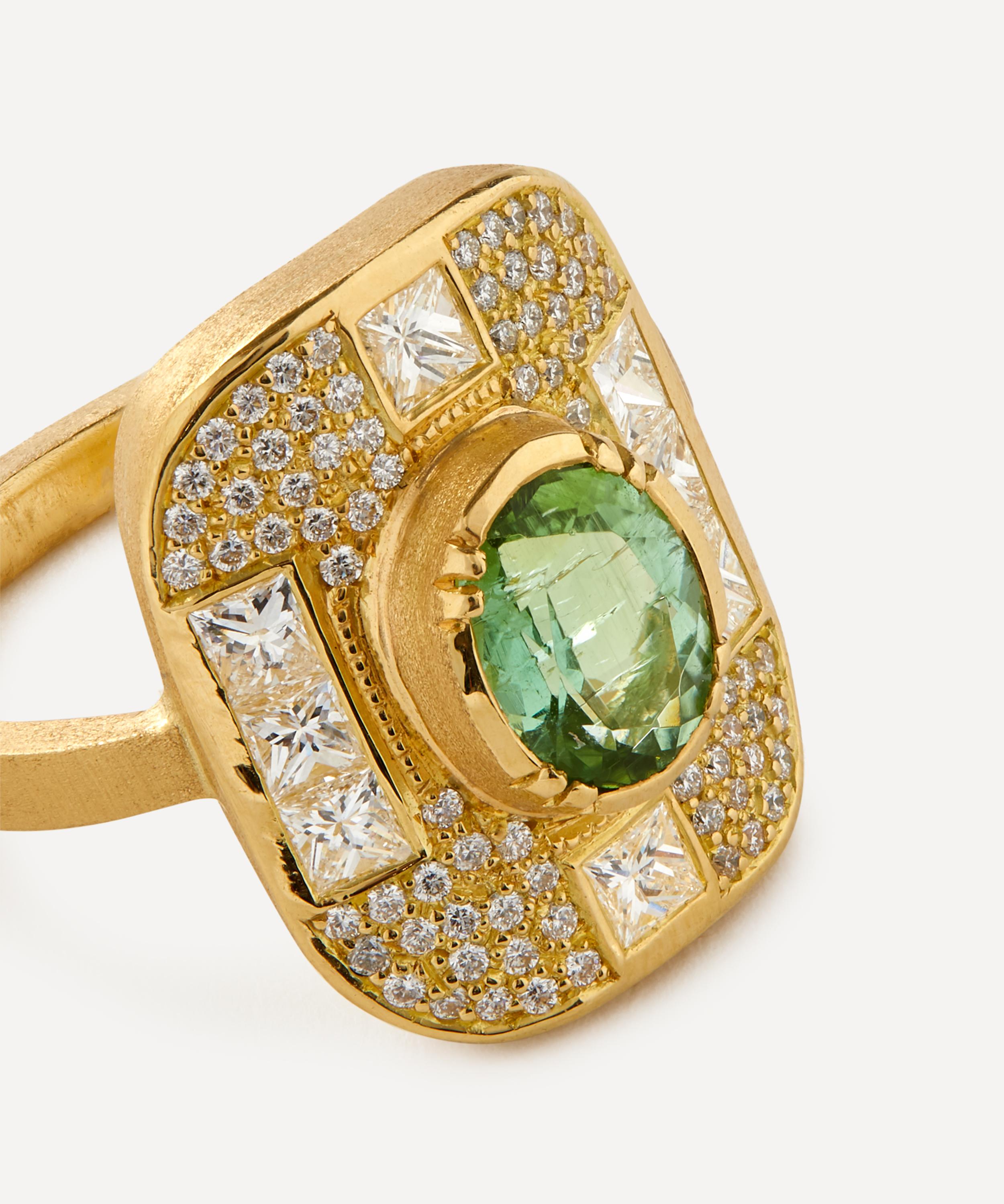 Brooke Gregson - 18ct Gold Mondrian Green Tourmaline and Diamond Ring image number 1