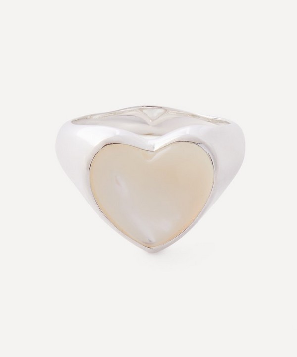 Annika Inez - Sterling Silver Pearl Heart Signet Ring image number null