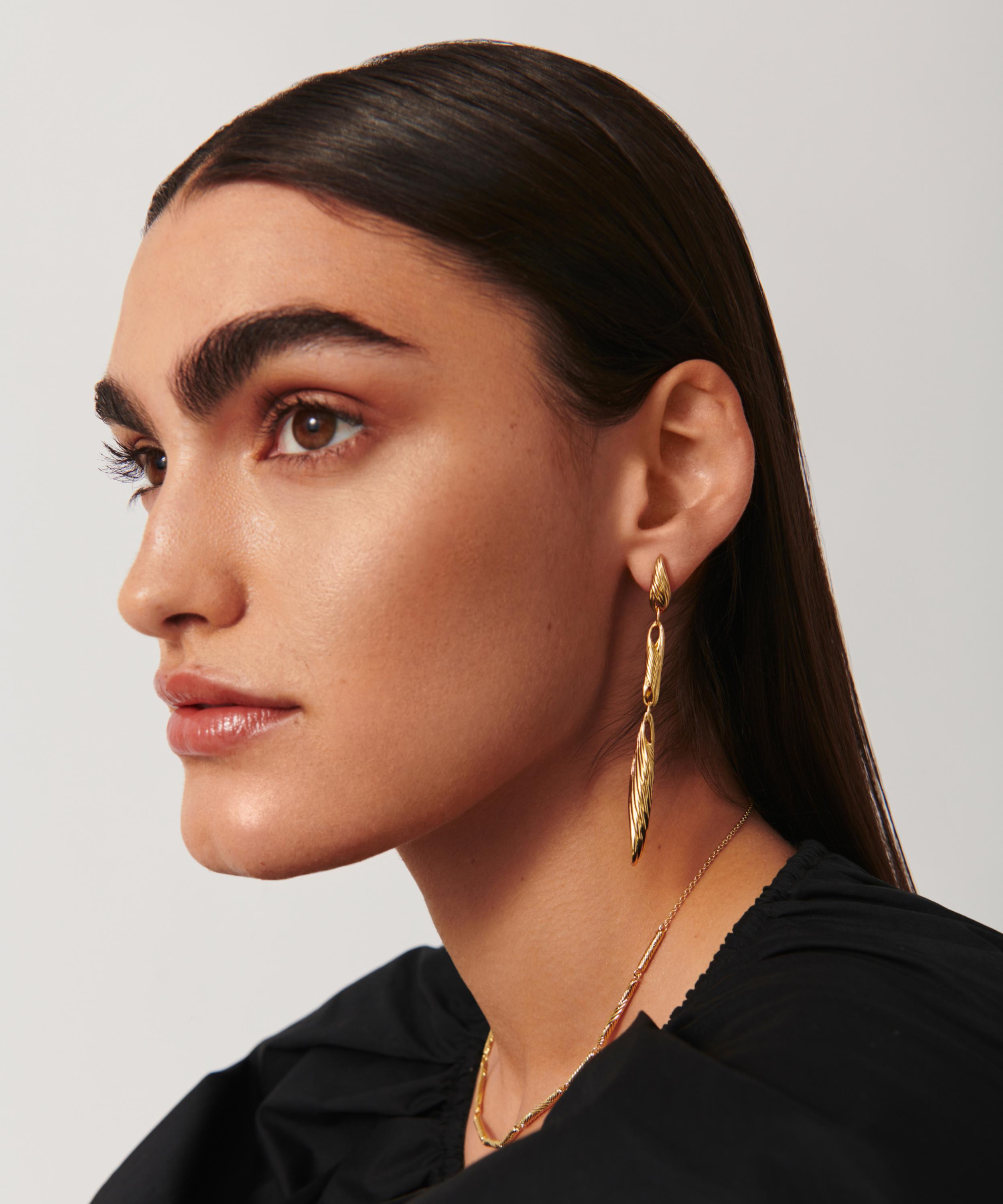 Missoma - 18ct Gold-Plated Wavy Ridge Triple Drop Earrings image number 1