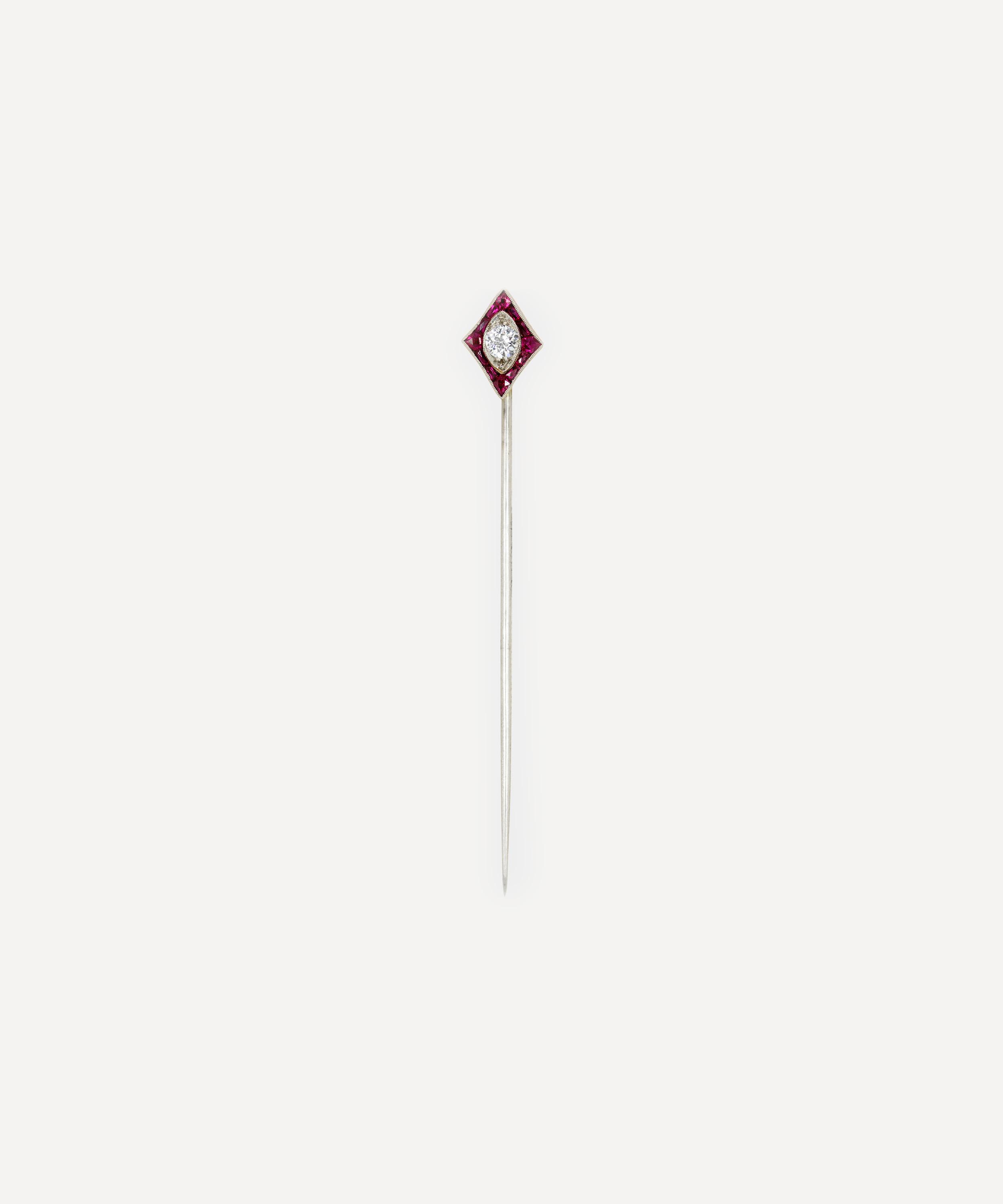 Kojis - Platinum Art Deco Ruby and Diamond Pin image number 0