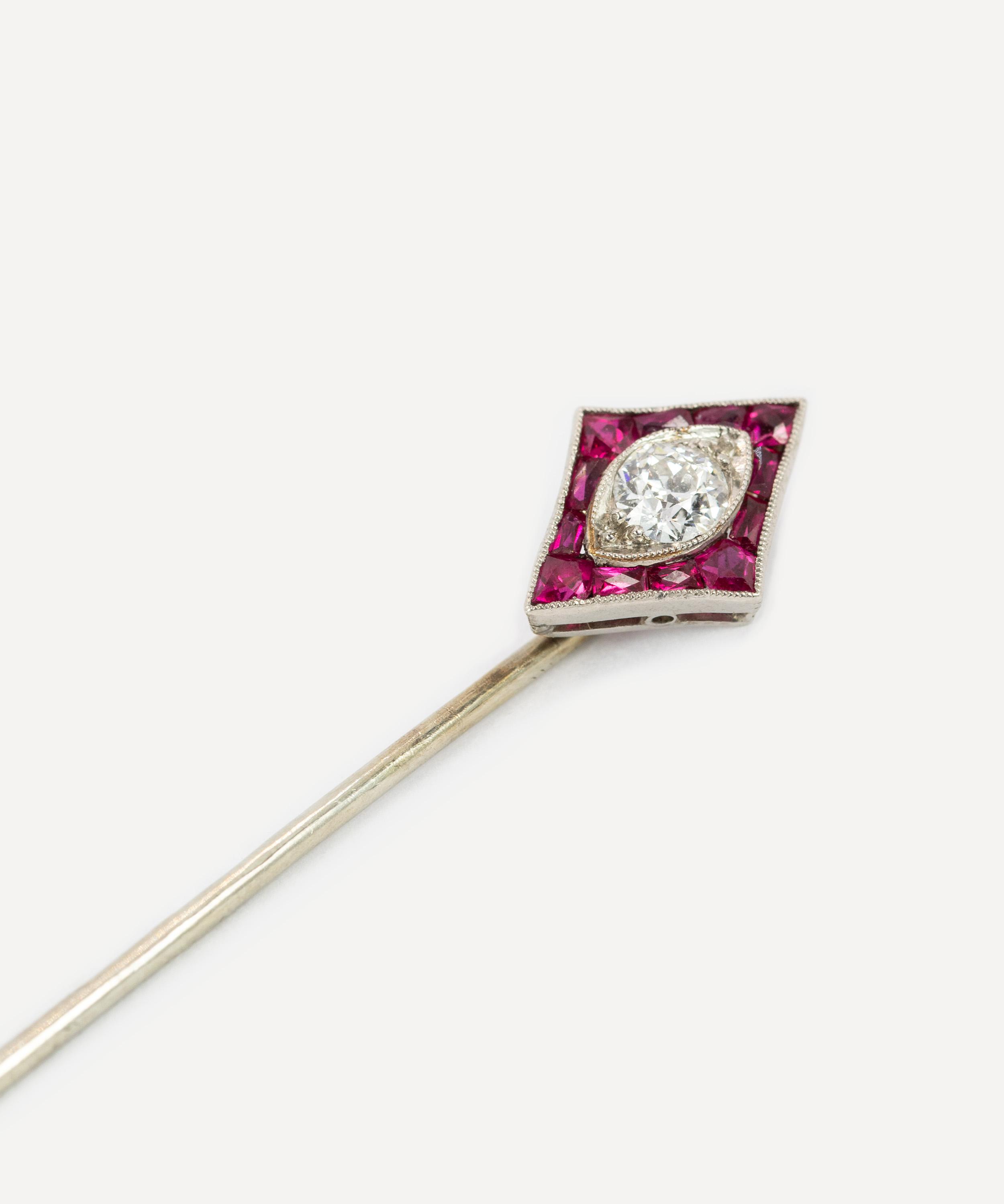 Kojis - Platinum Art Deco Ruby and Diamond Pin image number 1