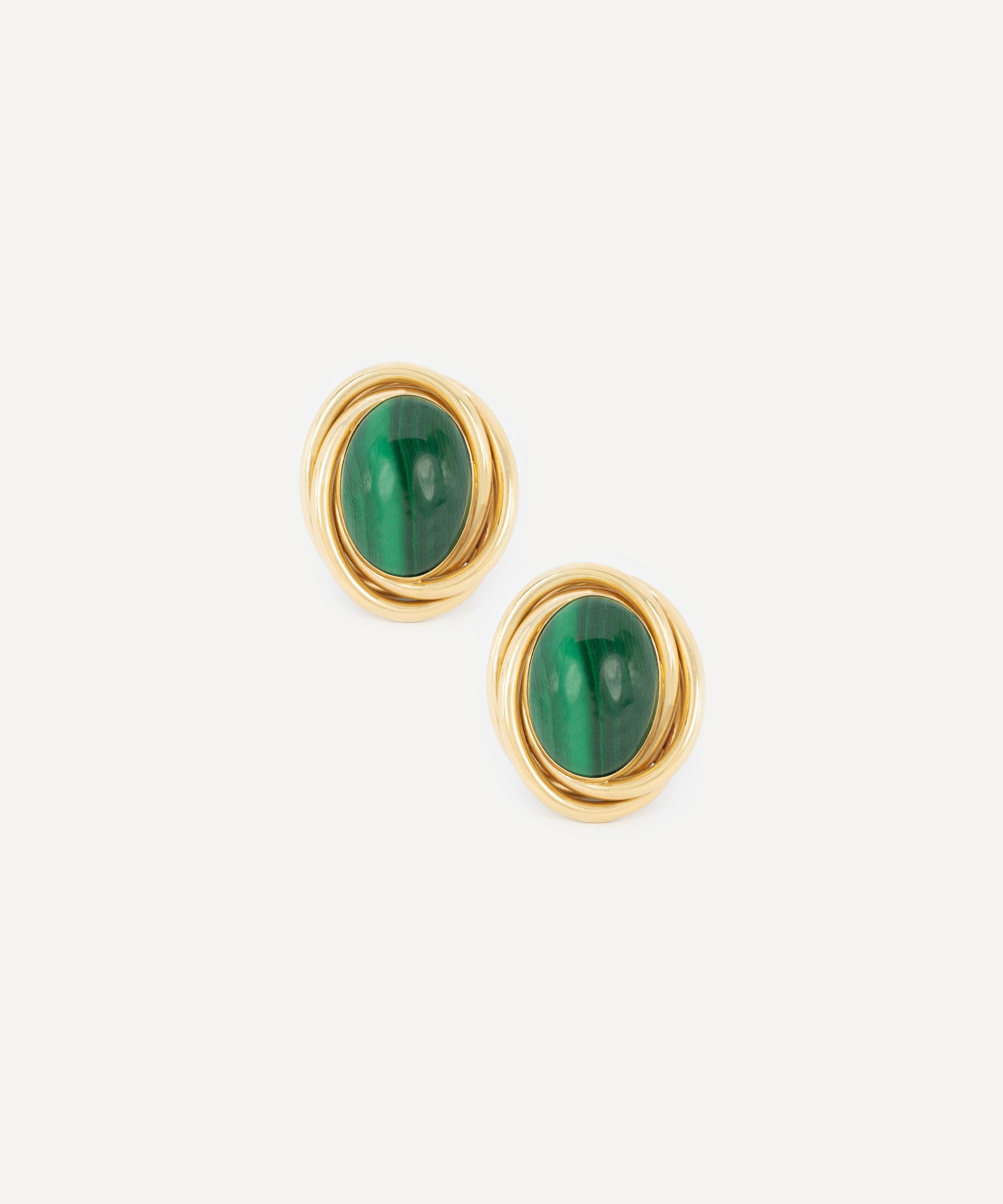 Kojis - 14ct Gold Vintage Malachite Stud Earrings