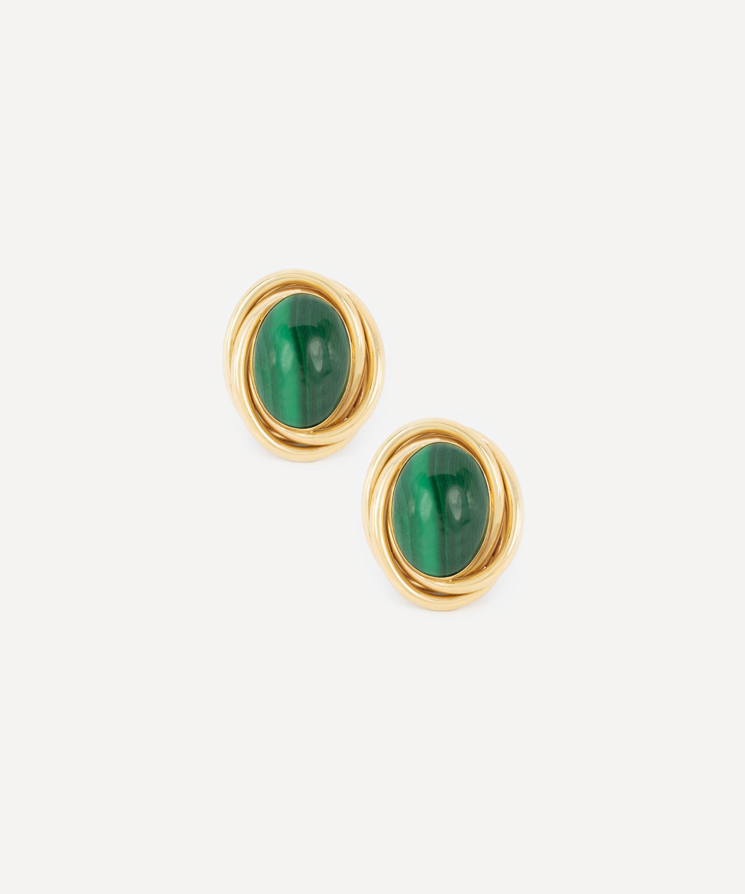 Kojis - 14ct Gold Vintage Malachite Stud Earrings image number 0